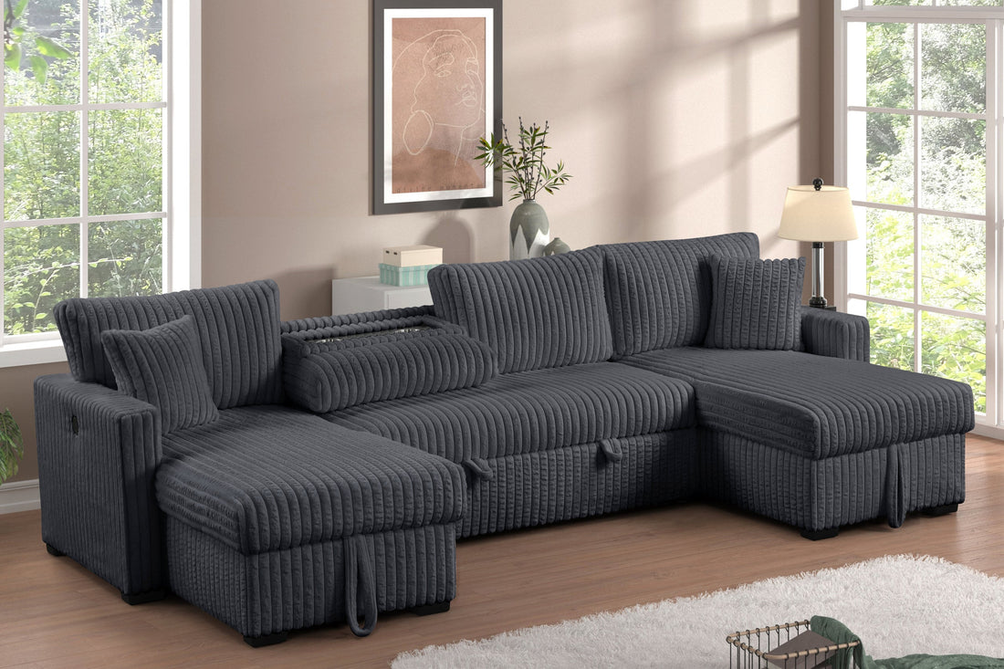 July Charcoal Double Storage Chaise Sectional (w/ Pull Out Bed) - JULY CHARCOAL