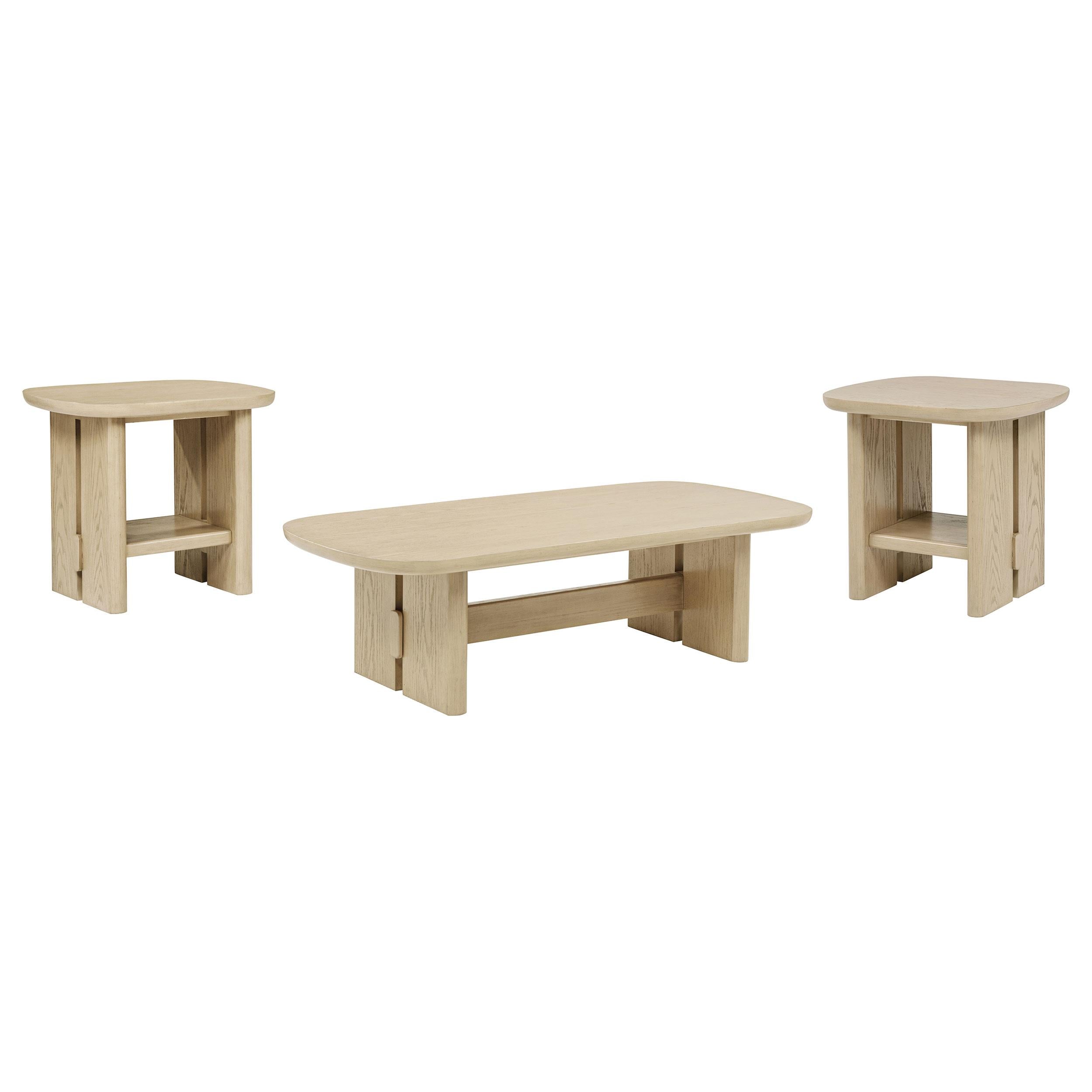Kailani 3-piece Coastal Coffee and End Table Set Beige Oak - 706588-S3
