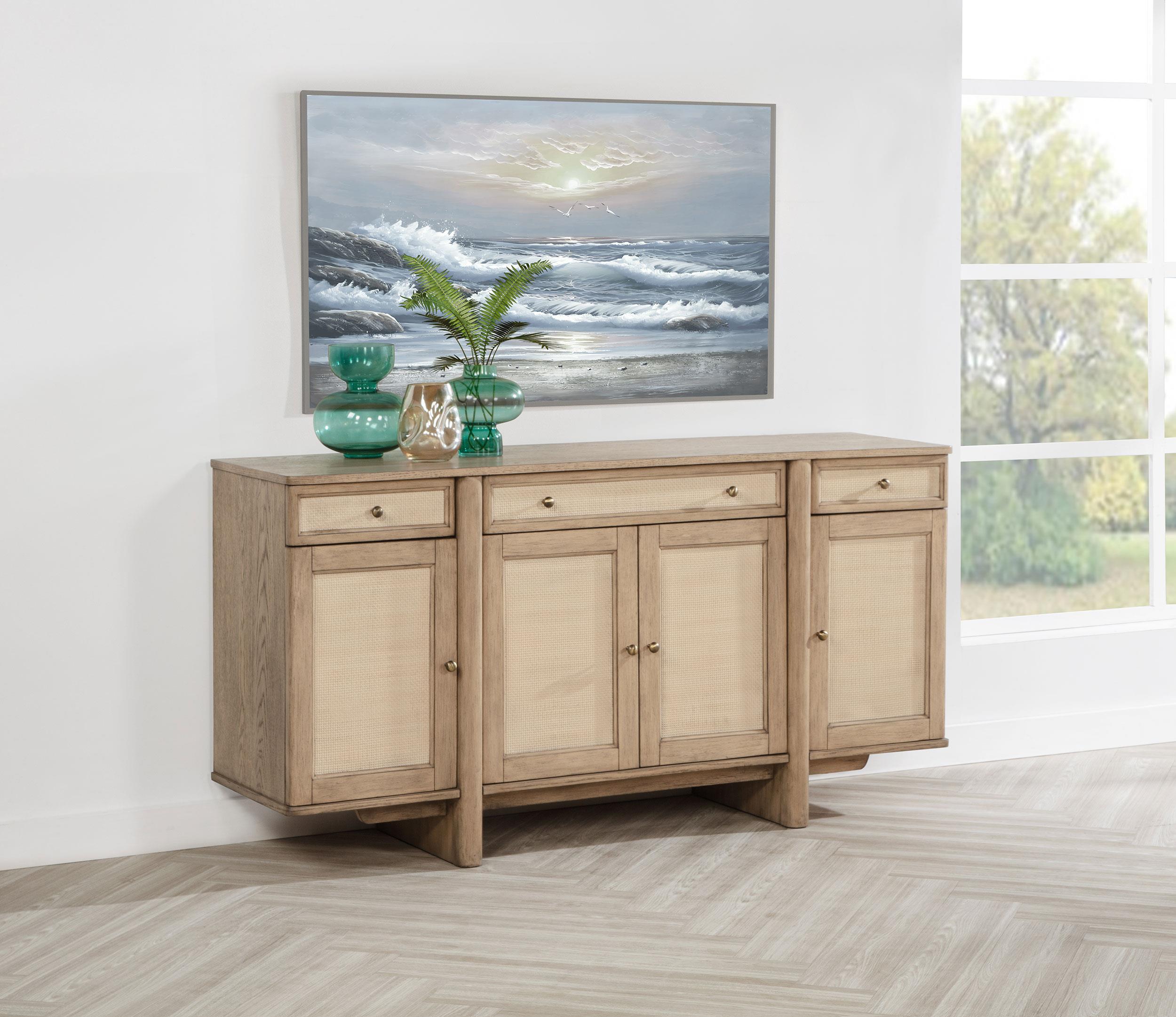 Kailani 4-door Cane Sideboard Buffet Cabinet Beige Oak - 109385