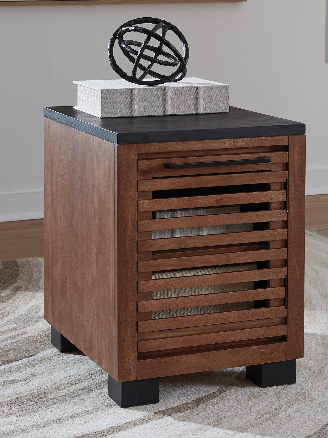 Kallari Warm Brown/Black Chairside End Table - T737-7