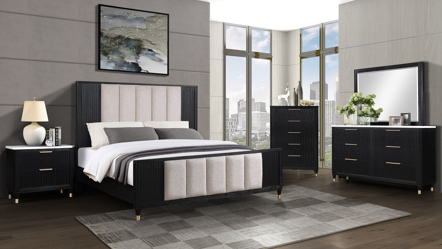 Kara Black King Panel Bed - SET | B1400-K-HB | B1400-K-FB | B1400-KQ-RAIL