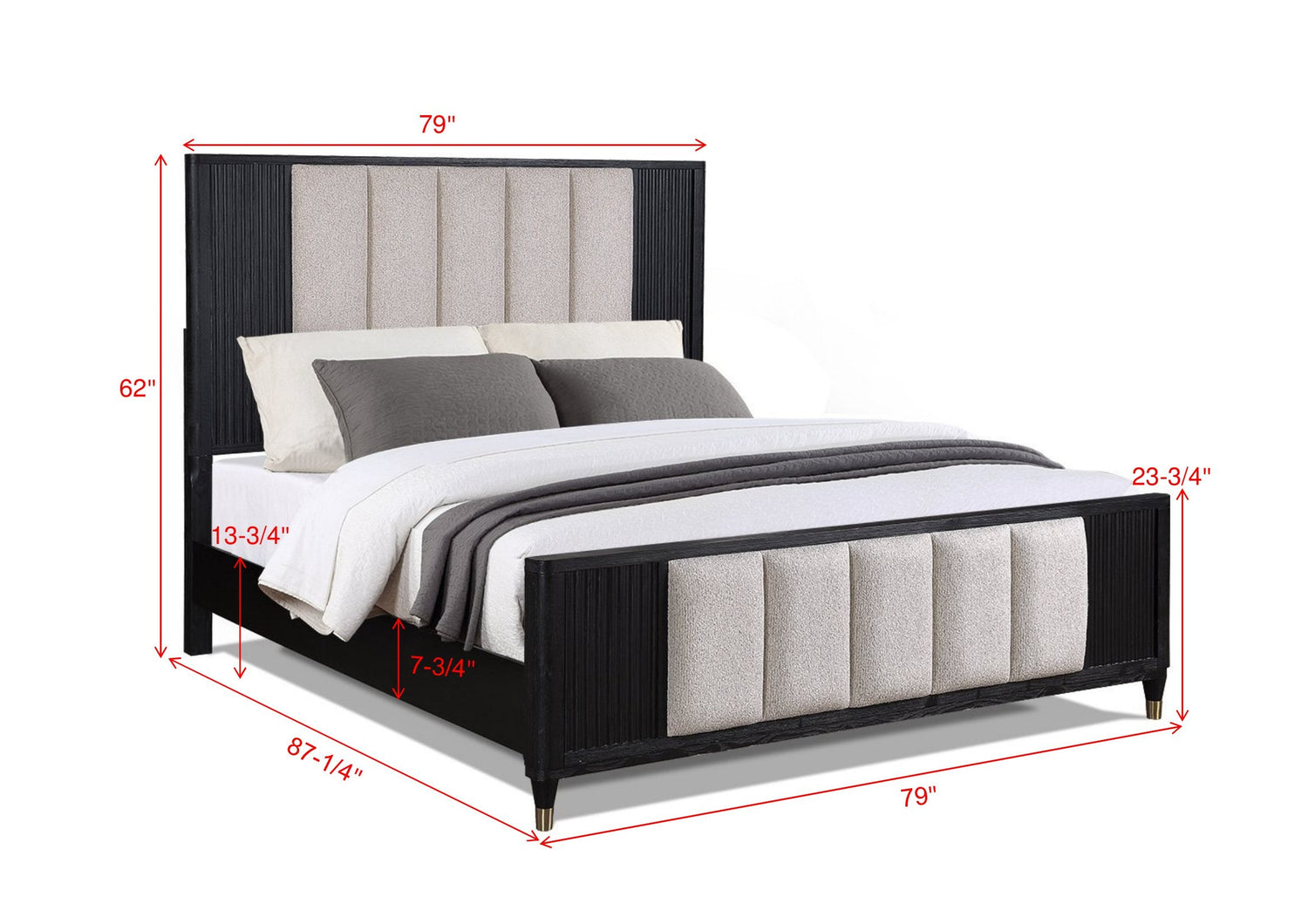 Kara Black King Panel Bed - SET | B1400-K-HB | B1400-K-FB | B1400-KQ-RAIL
