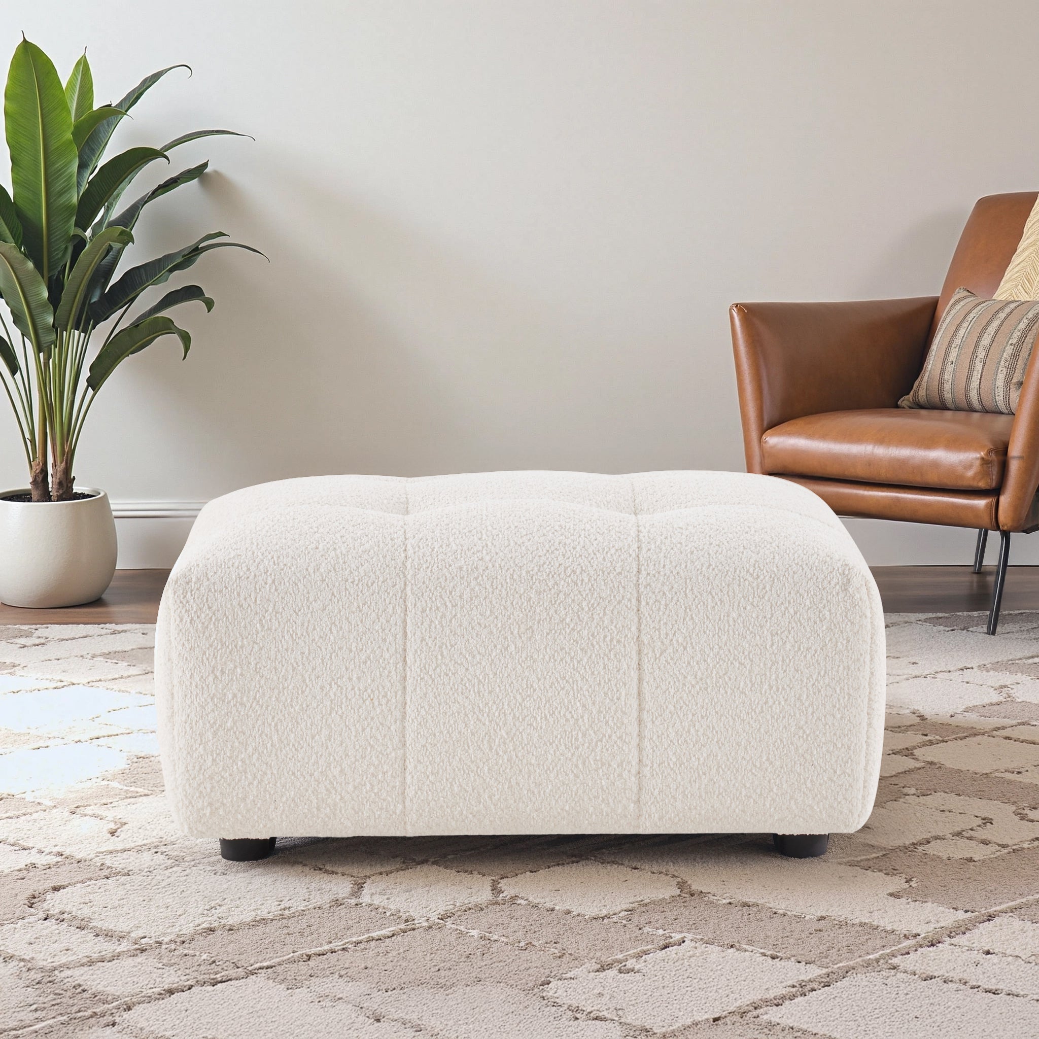 Kaynes Chic Tufted Ivory Boucle Ottoman - OTT03101001