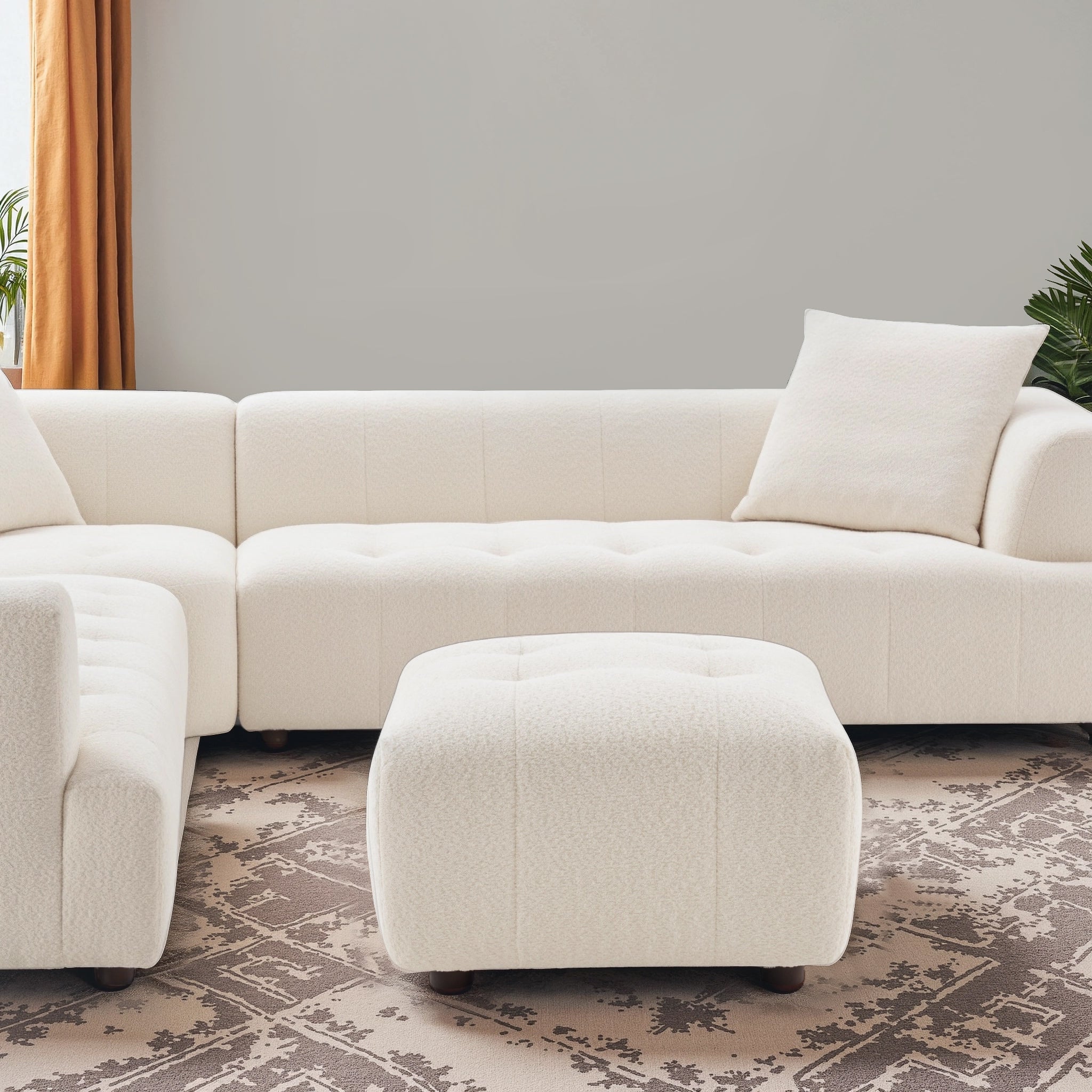 Kaynes Chic Tufted Ivory Boucle Ottoman - OTT03101001