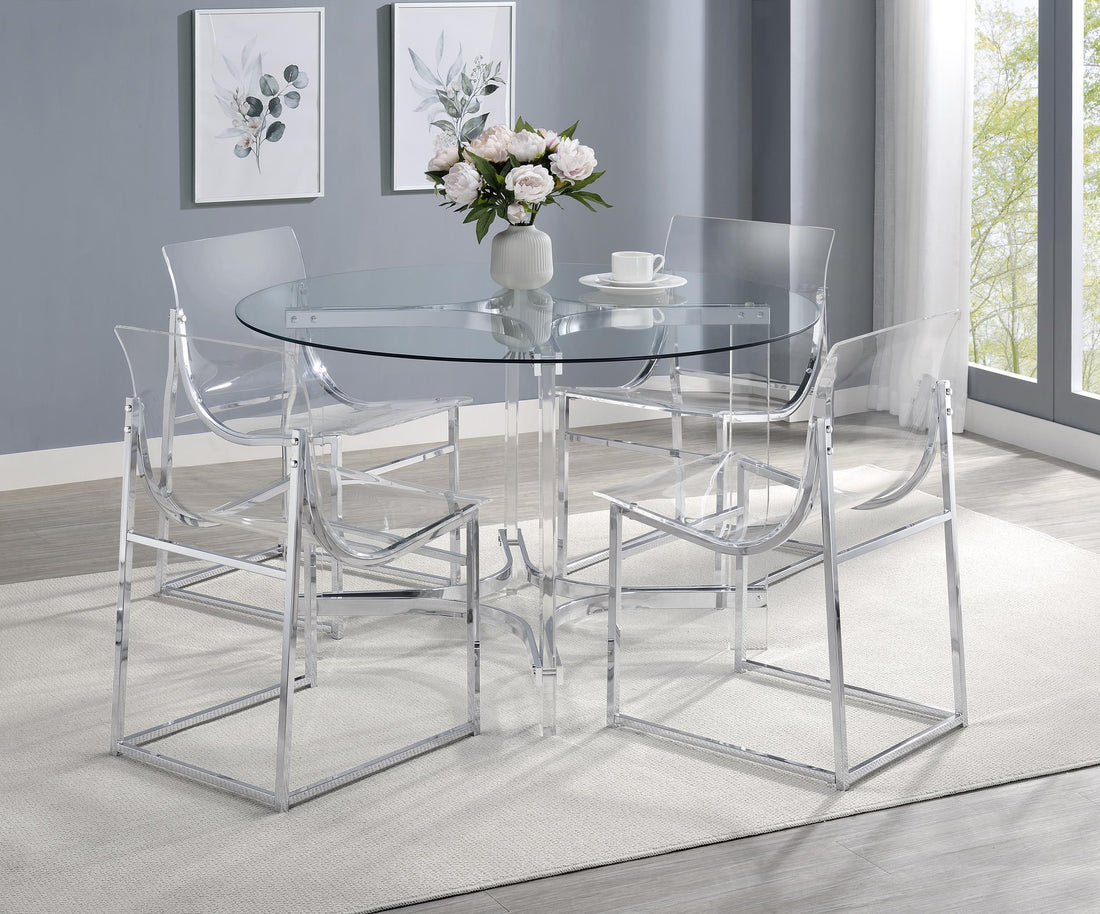 Keeling 5-piece Round Glass Top Acrylic Dining Set Chrome - 108501-S5