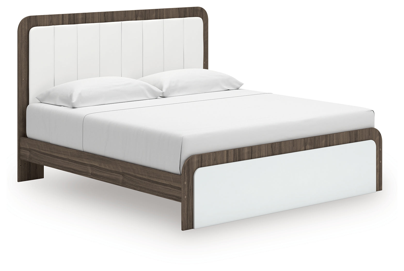 Kendanport White/Brown King Upholstered Bed, Dresser and Nightstand - PCB1108B11