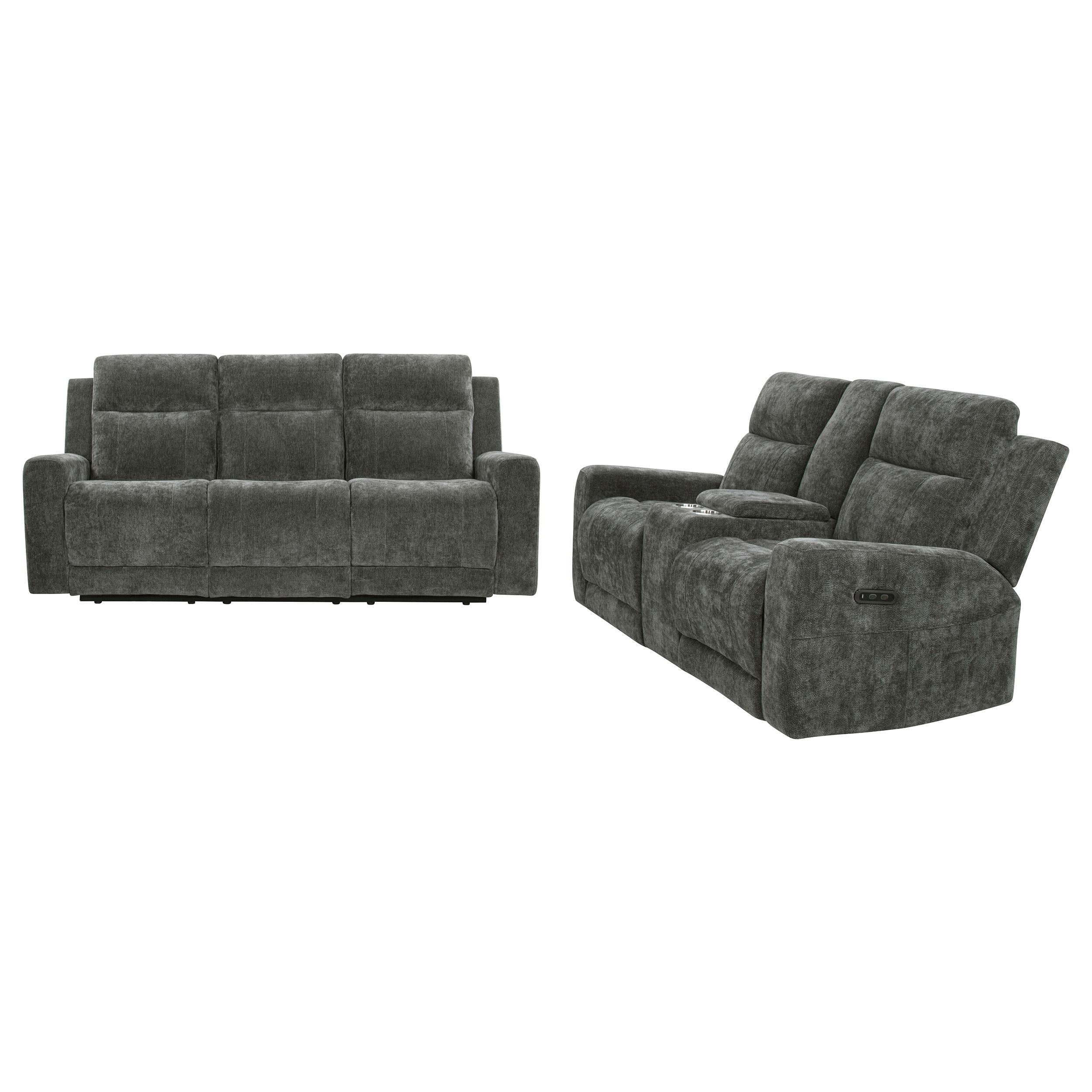 Kennett 2-piece Chenille Power Reclining Sofa Set Dark Grey - 610154P-S2