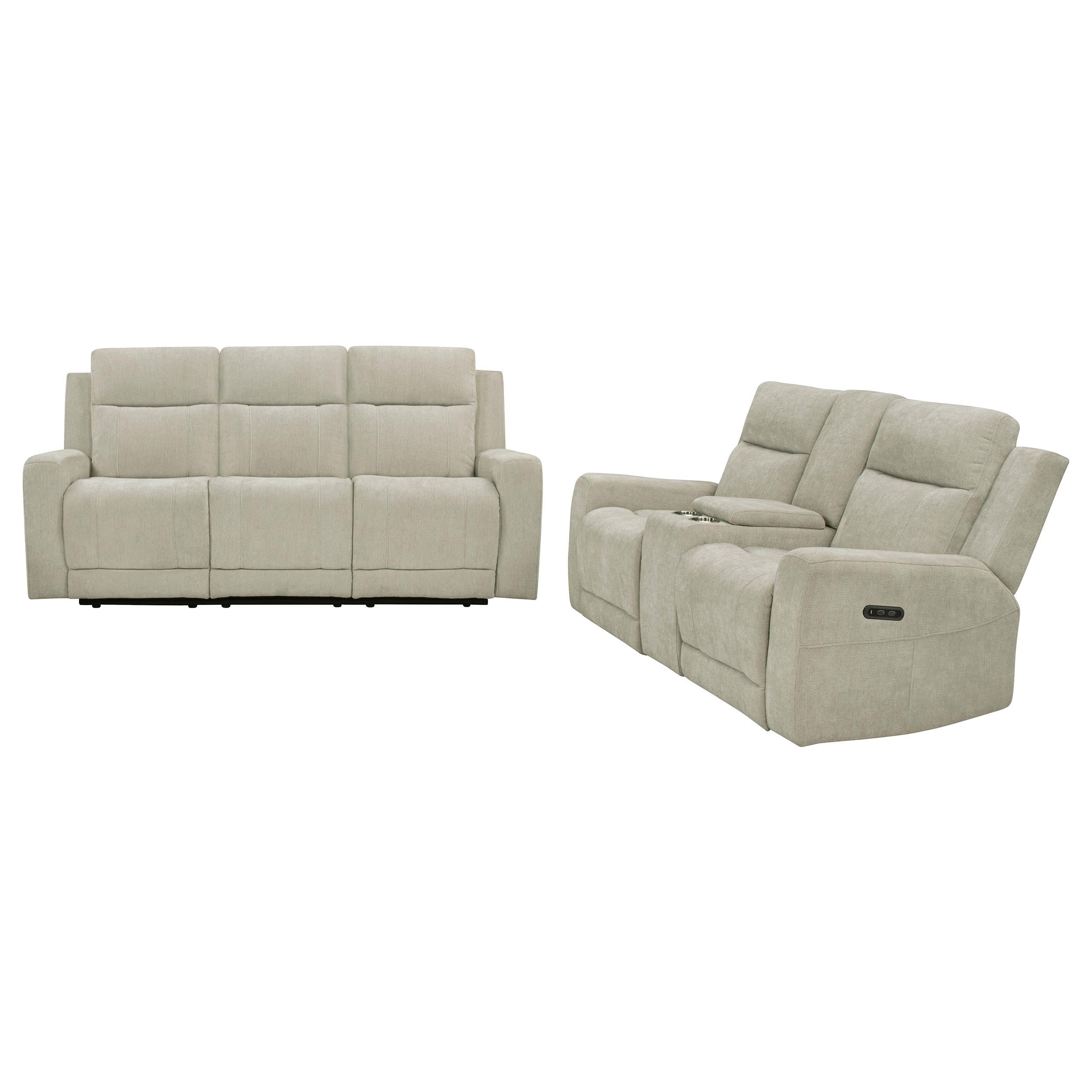 Kennett 2-piece Chenille Power Reclining Sofa Set Ivory - 610151P-S2