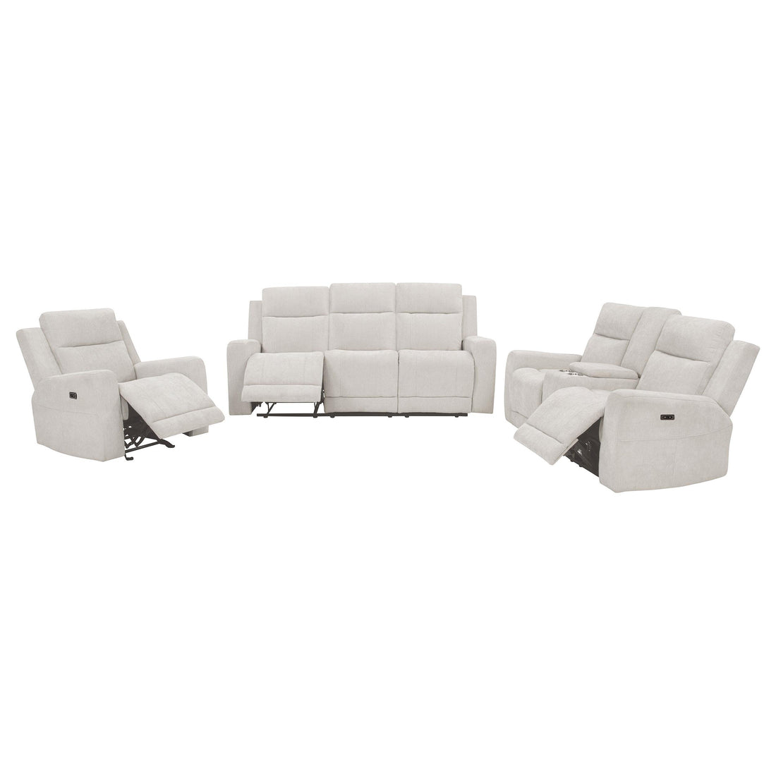 Kennett 3-piece Chenille Power Reclining Sofa Set Ivory - 610151P-S3
