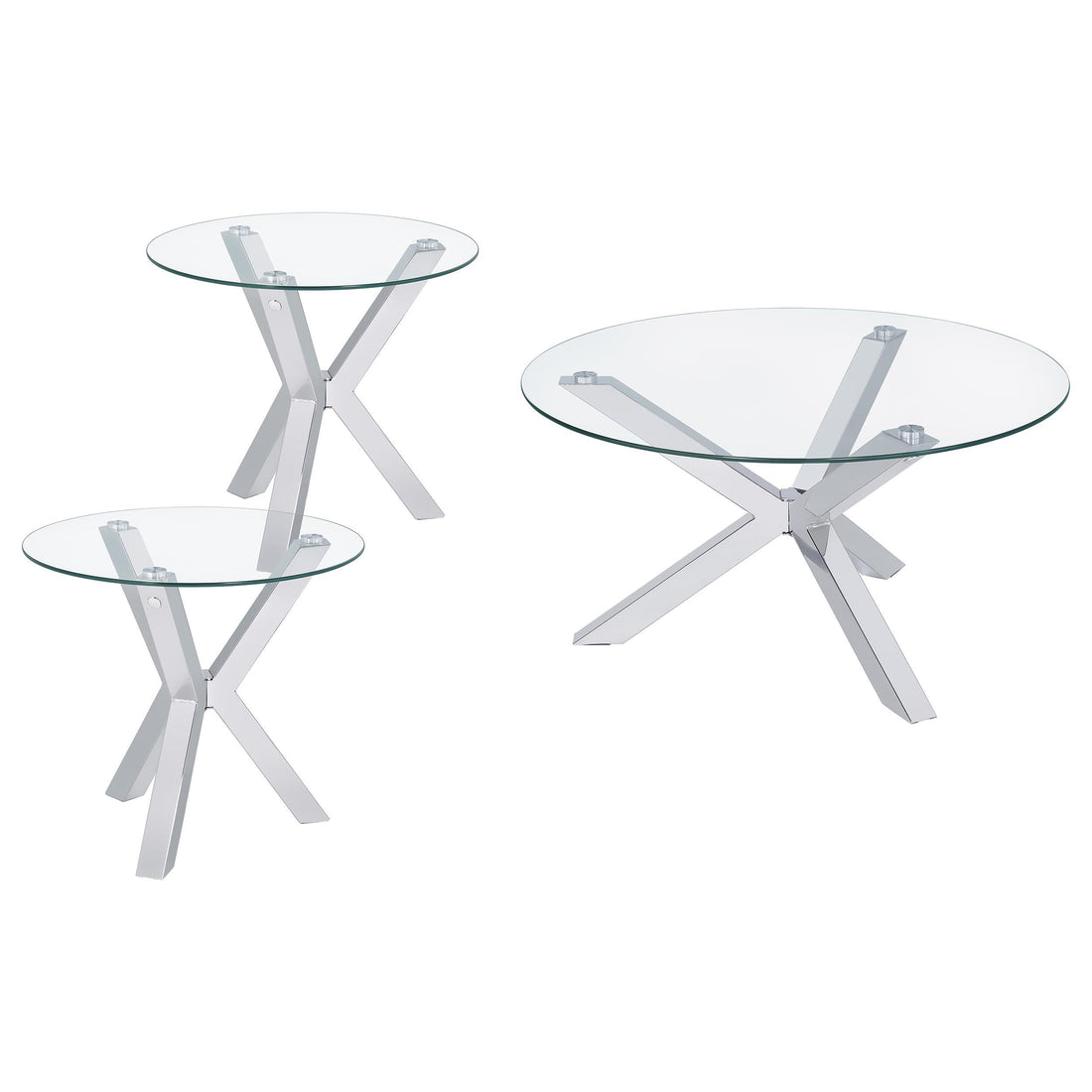 Kenzie 3-piece Round Coffee and End Table Set Chrome - 708128-S3