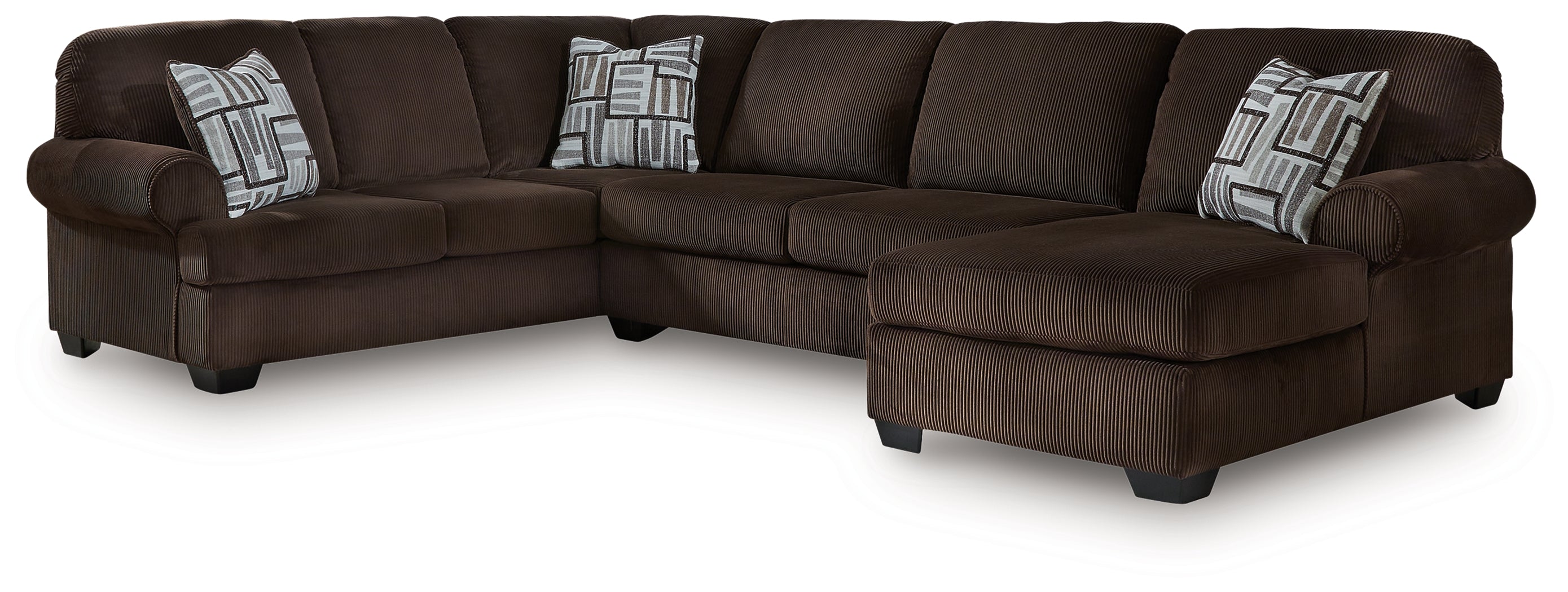 Kimlee Chocolate 3-Piece Sectional with Chaise - PC35603S2
