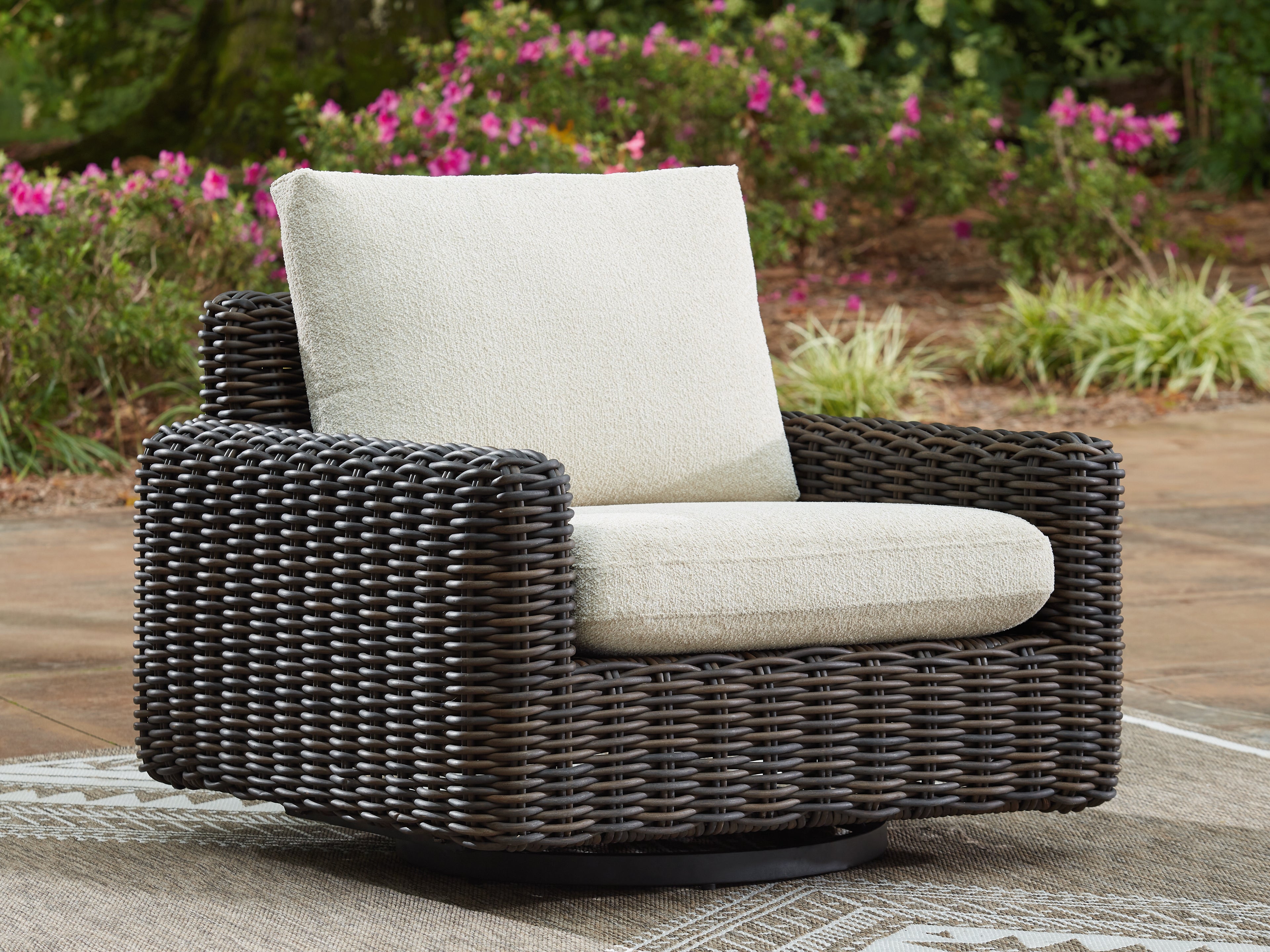 Kimora Beige/Dark Brown Outdoor Swivel Lounge Chair - P711-821