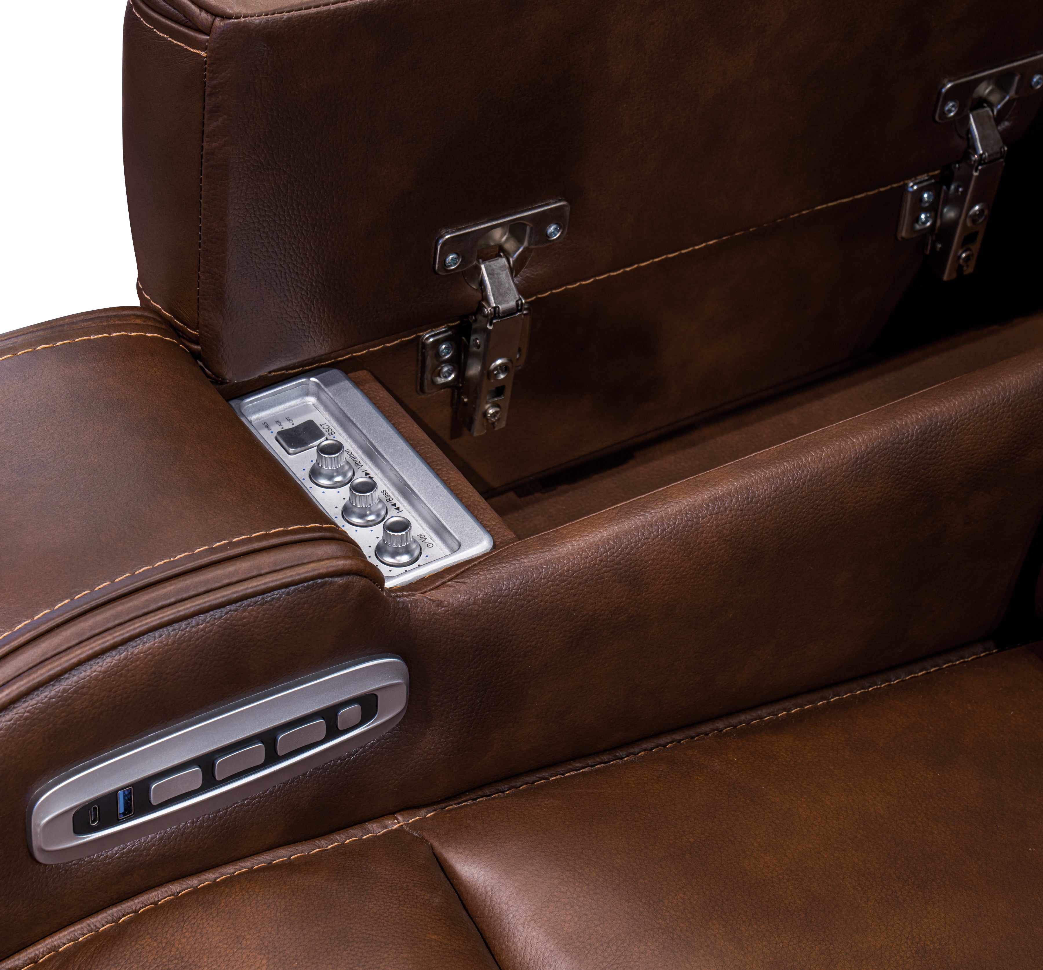 Knightington Brown Power Reclining Sofa with Audio Seating - PCU1160215A