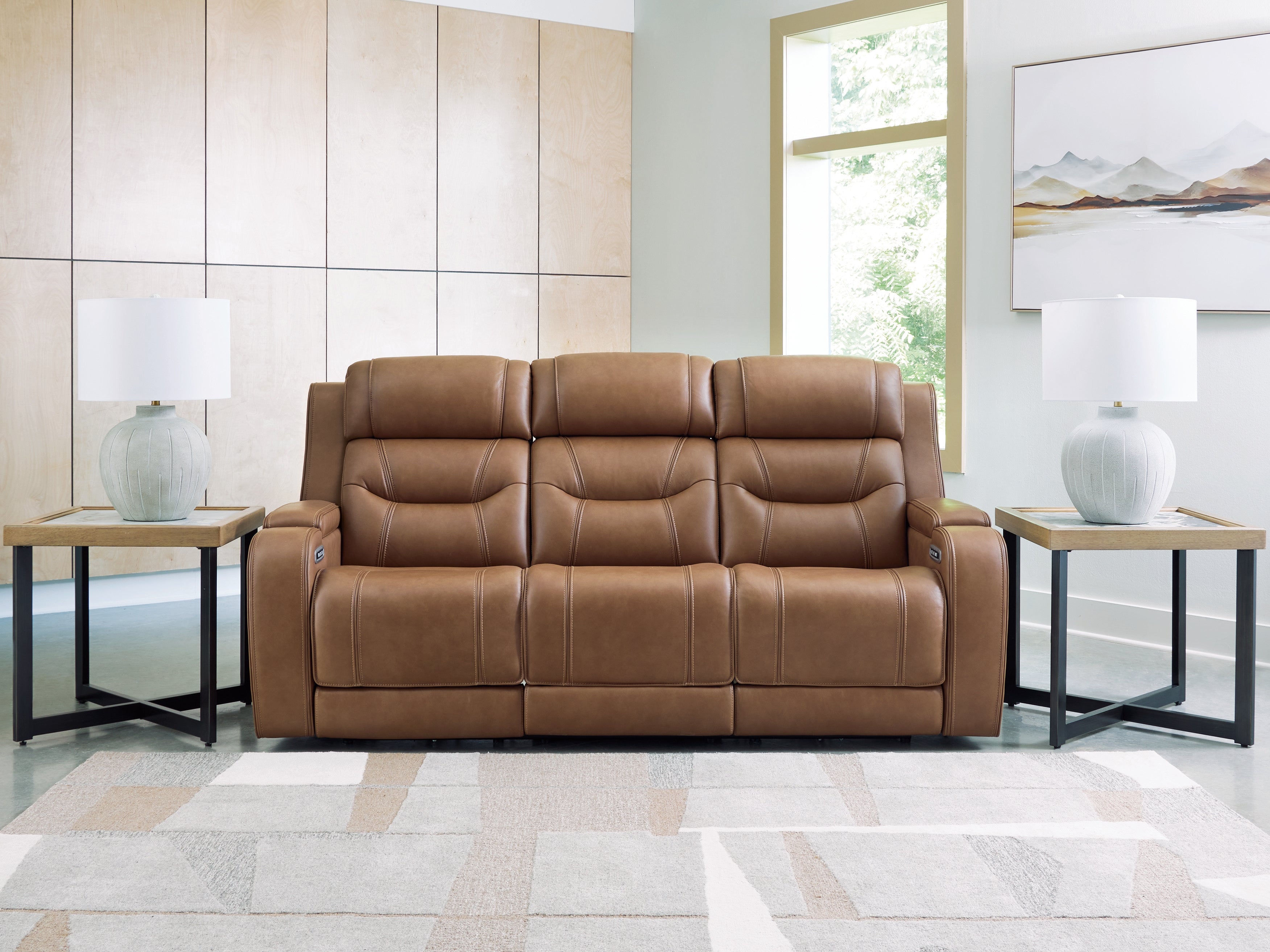 Knightington Caramel Power Reclining Sofa with Audio Seating - PCU1160015A