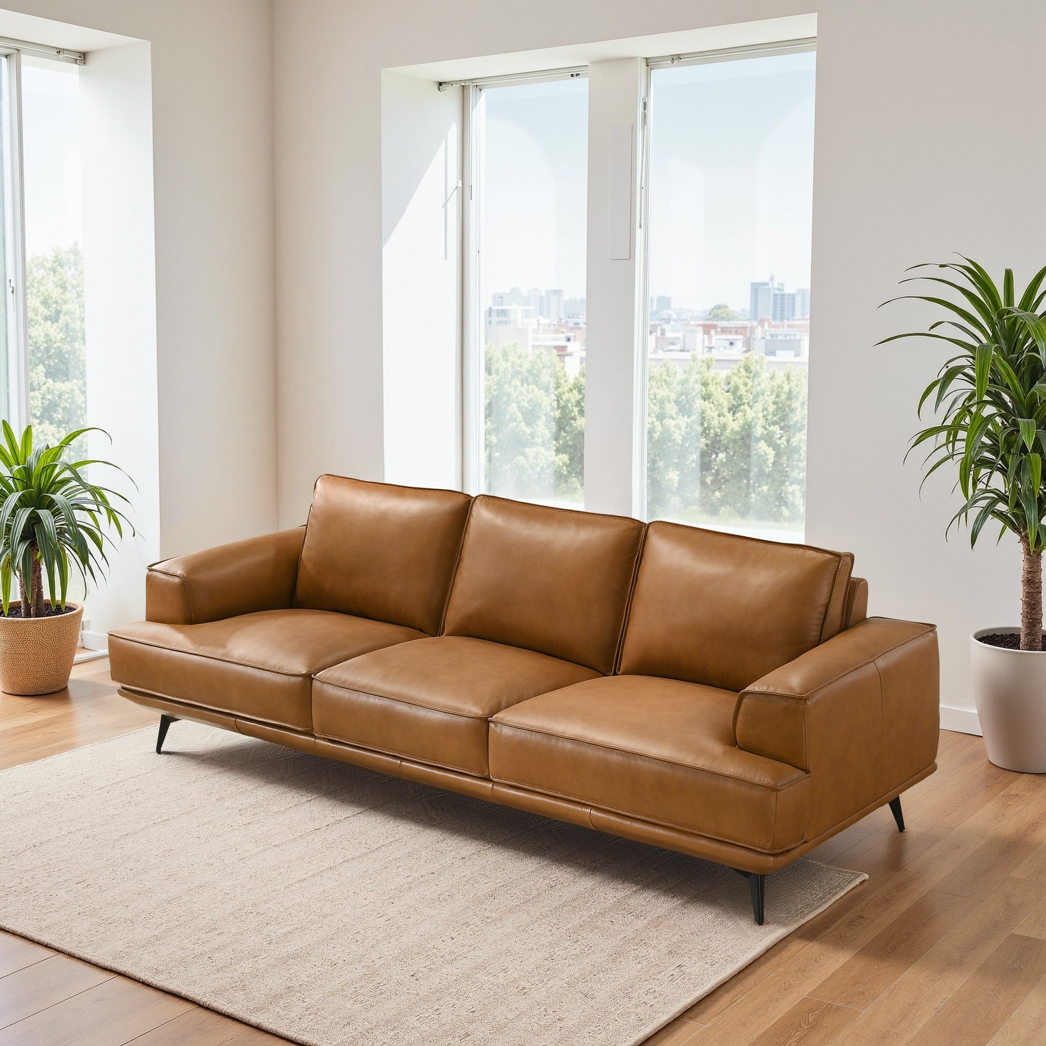 Knox Genuine Tan Leather Comfortable Sofa - SOF00407501