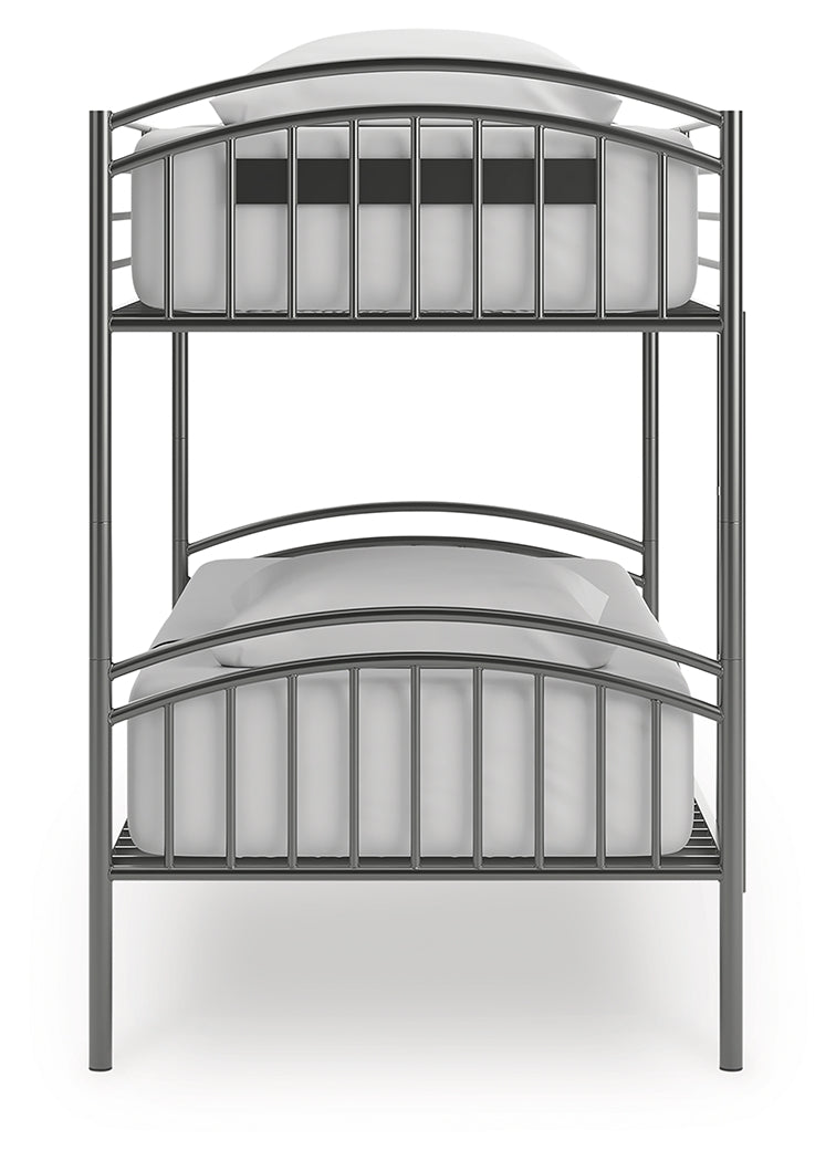 Lanceburg Gray Twin over Twin Bunk Bed and 2 Mattresses - PCB400B1