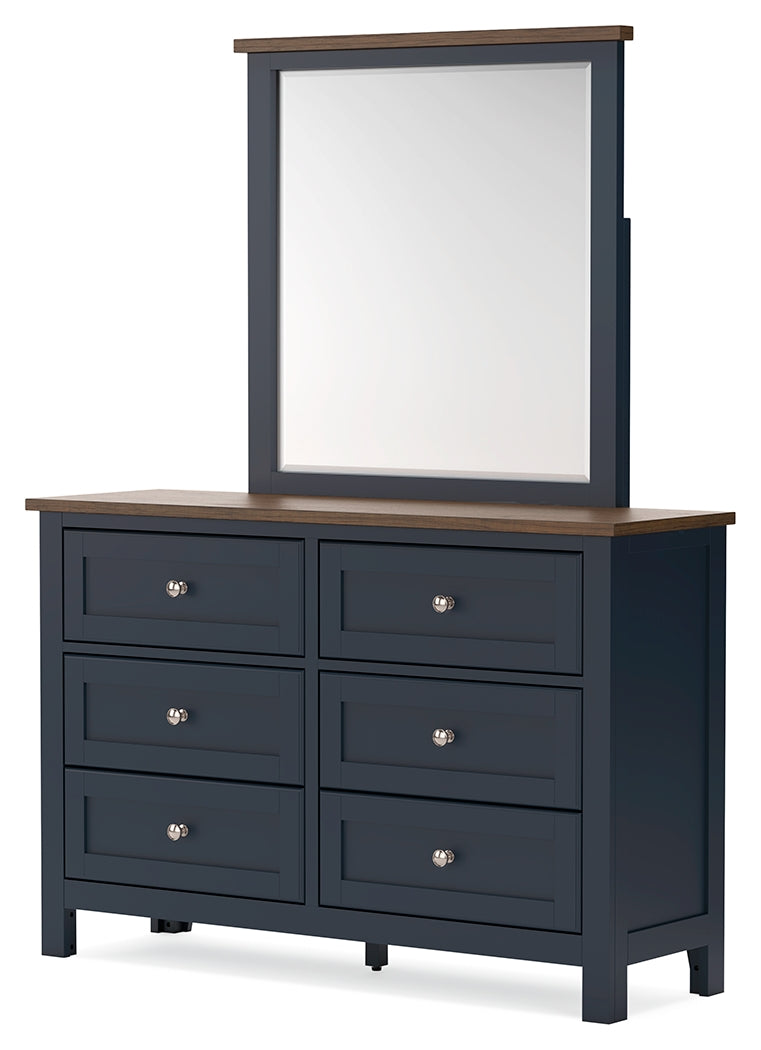 Landocken Brown/Blue Full Panel Headboard, Dresser and Mirror - B414B14