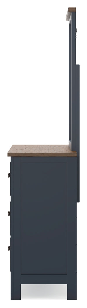 Landocken Brown/Blue Full Panel Headboard, Dresser and Mirror - B414B14