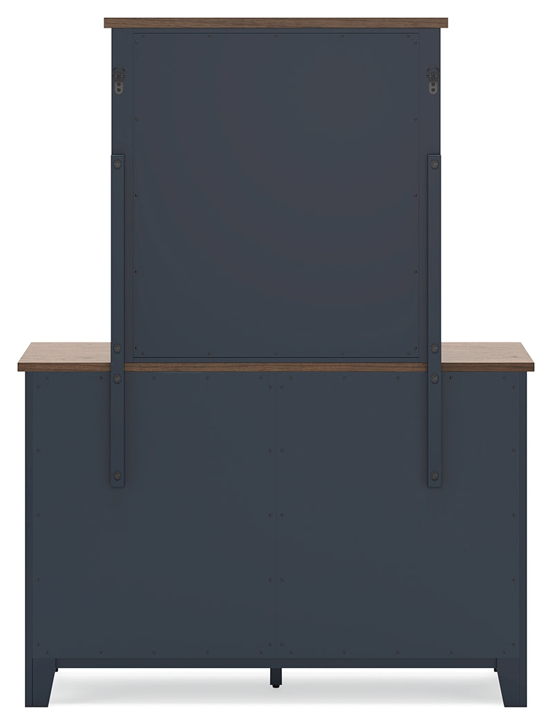 Landocken Brown/Blue Full Panel Headboard, Dresser and Mirror - B414B14
