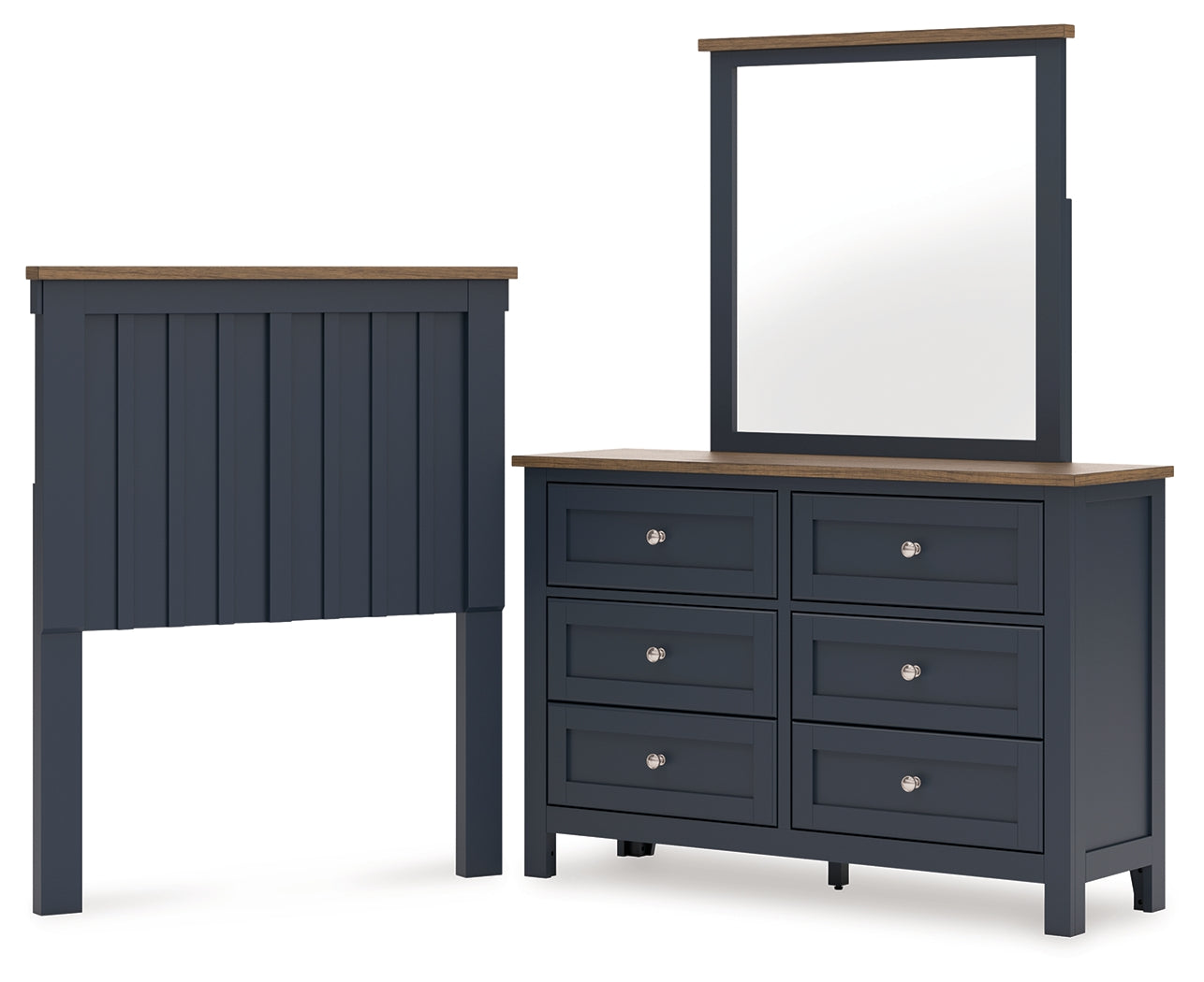 Landocken Brown/Blue Twin Panel Headboard, Dresser and Mirror - B414B13