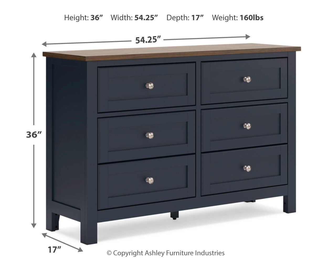 Landocken Full Panel Headboard with Dresser and 2 Nightstands in Brown/Blue from Ashley - Luna Furniture