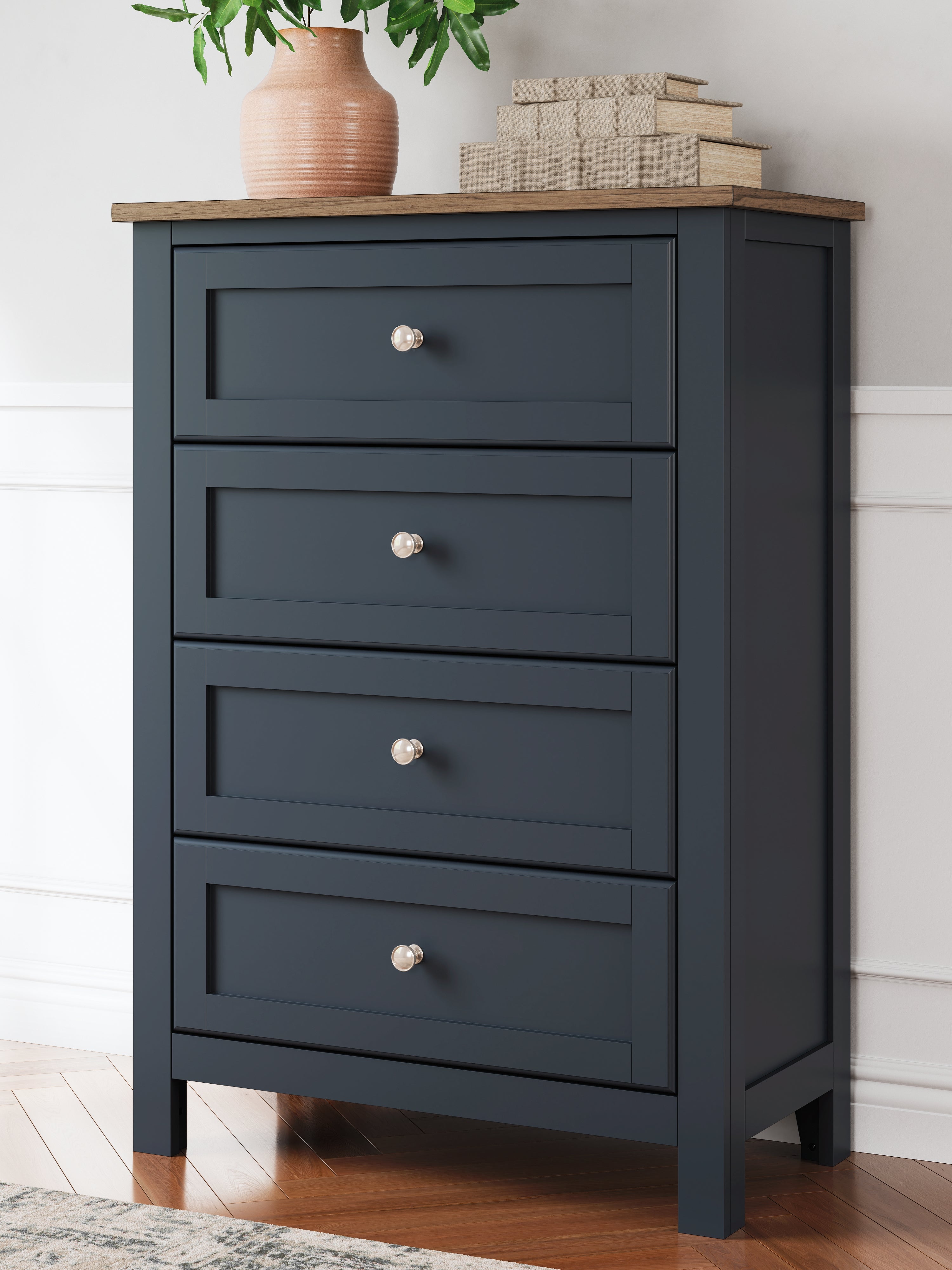 Landocken Twin Panel Headboard with Mirrored Dresser, Chest and 2 Nightstands in Brown/Blue from Ashley - Luna Furniture