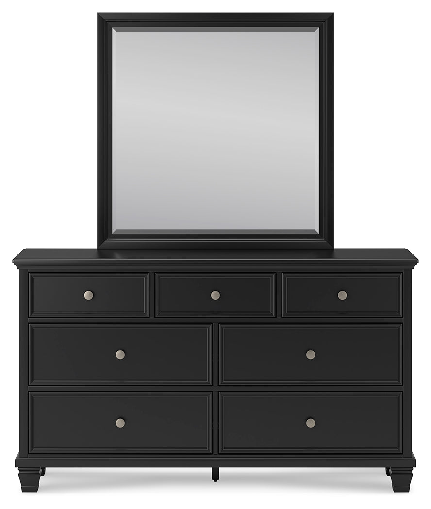 Lanolee King Panel Bed with Mirrored Dresser, Chest and 2 Nightstands in Black from Ashley - Luna Furniture