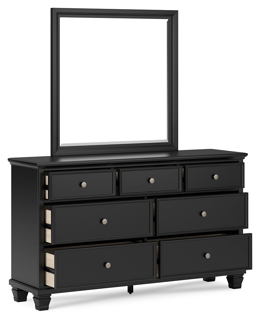 Lanolee King Panel Bed with Mirrored Dresser, Chest and 2 Nightstands in Black from Ashley - Luna Furniture