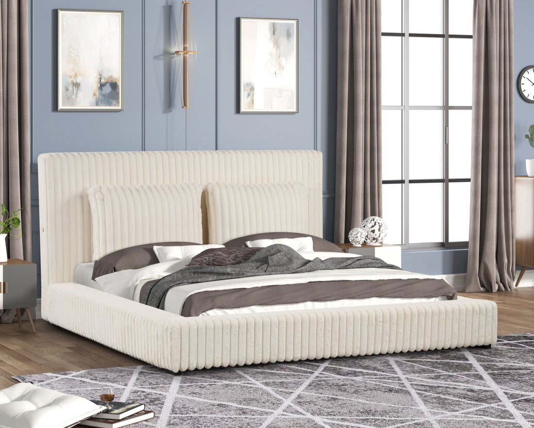Lauren Beige Platform Bed - Queen, King *KING - LAUREN BEIGE PLATFORM BED KING