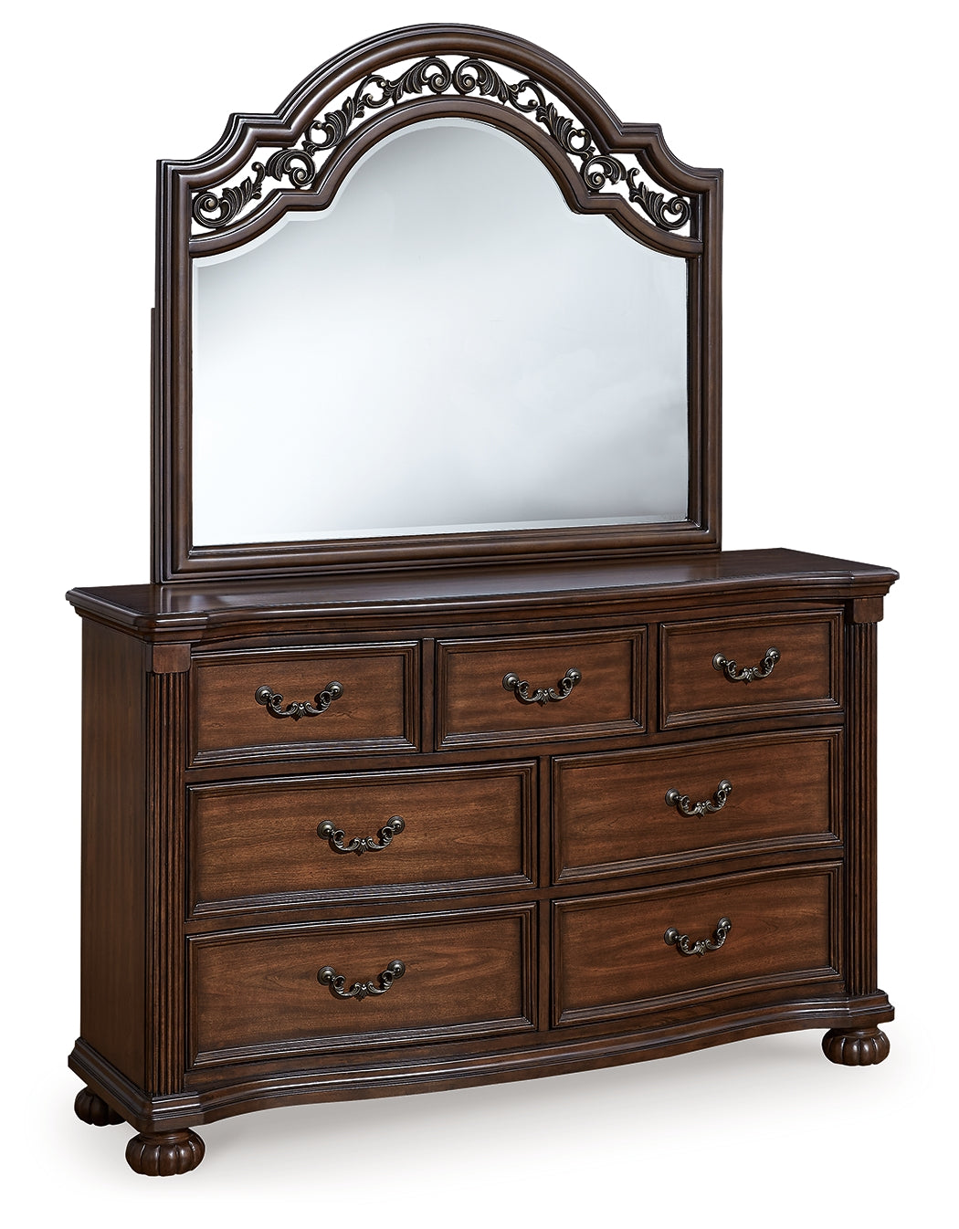 Lavinton King Poster Bed with Mirrored Dresser and 2 Nightstands in Brown from Ashley - Luna Furniture