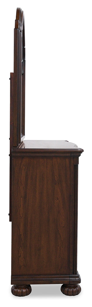 Lavinton King Poster Bed with Mirrored Dresser and 2 Nightstands in Brown from Ashley - Luna Furniture