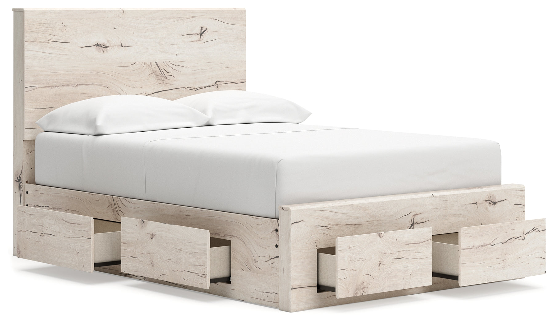 Lawroy Full Panel Storage Bed with Mirrored Dresser and Nightstand in Light Natural from Ashley - Luna Furniture