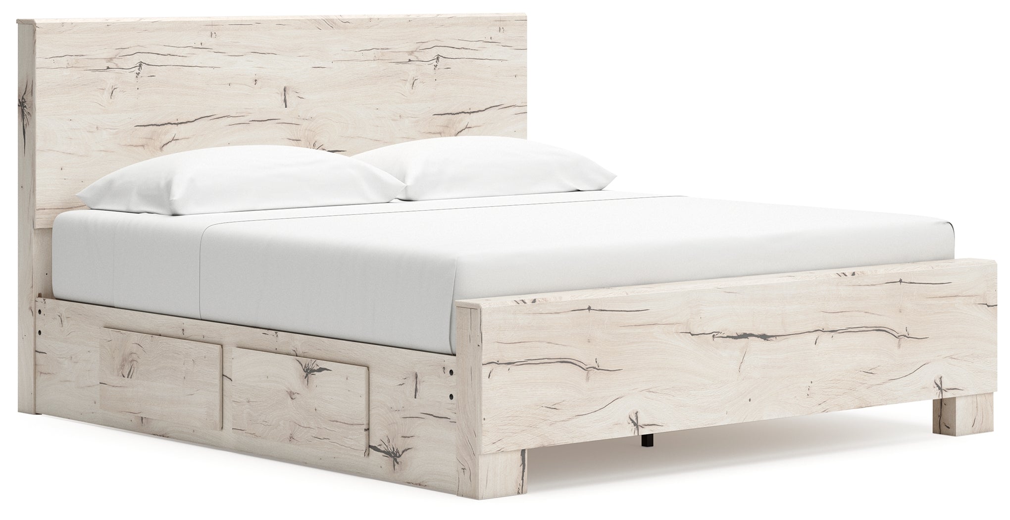 Lawroy King Panel Bed with Mirrored Dresser in Light Natural from Ashley - Luna Furniture