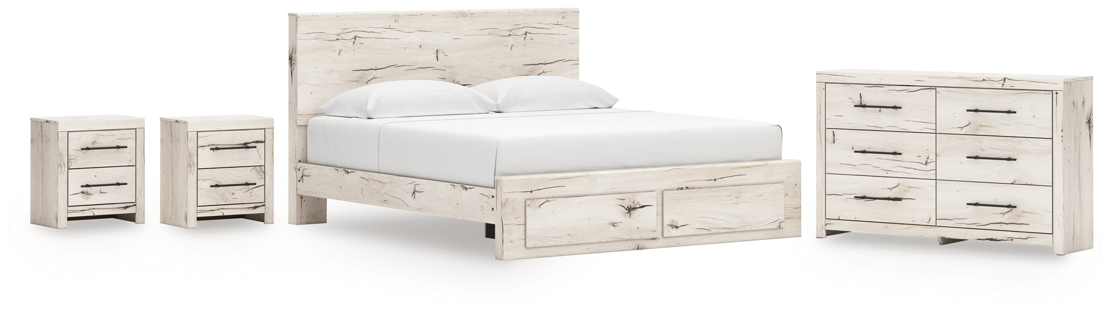 Lawroy King Panel Storage Bed with Dresser and 2 Nightstands in Light Natural from Ashley - Luna Furniture