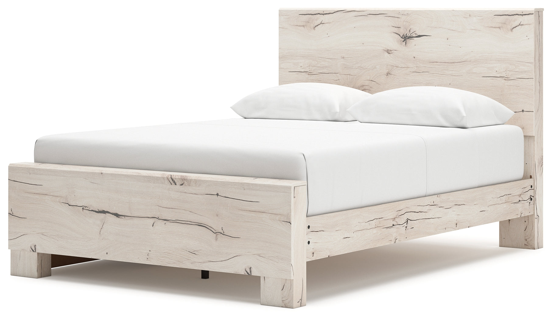 Lawroy Queen Panel Bed with Mirrored Dresser and Nightstand in Light Natural from Ashley - Luna Furniture