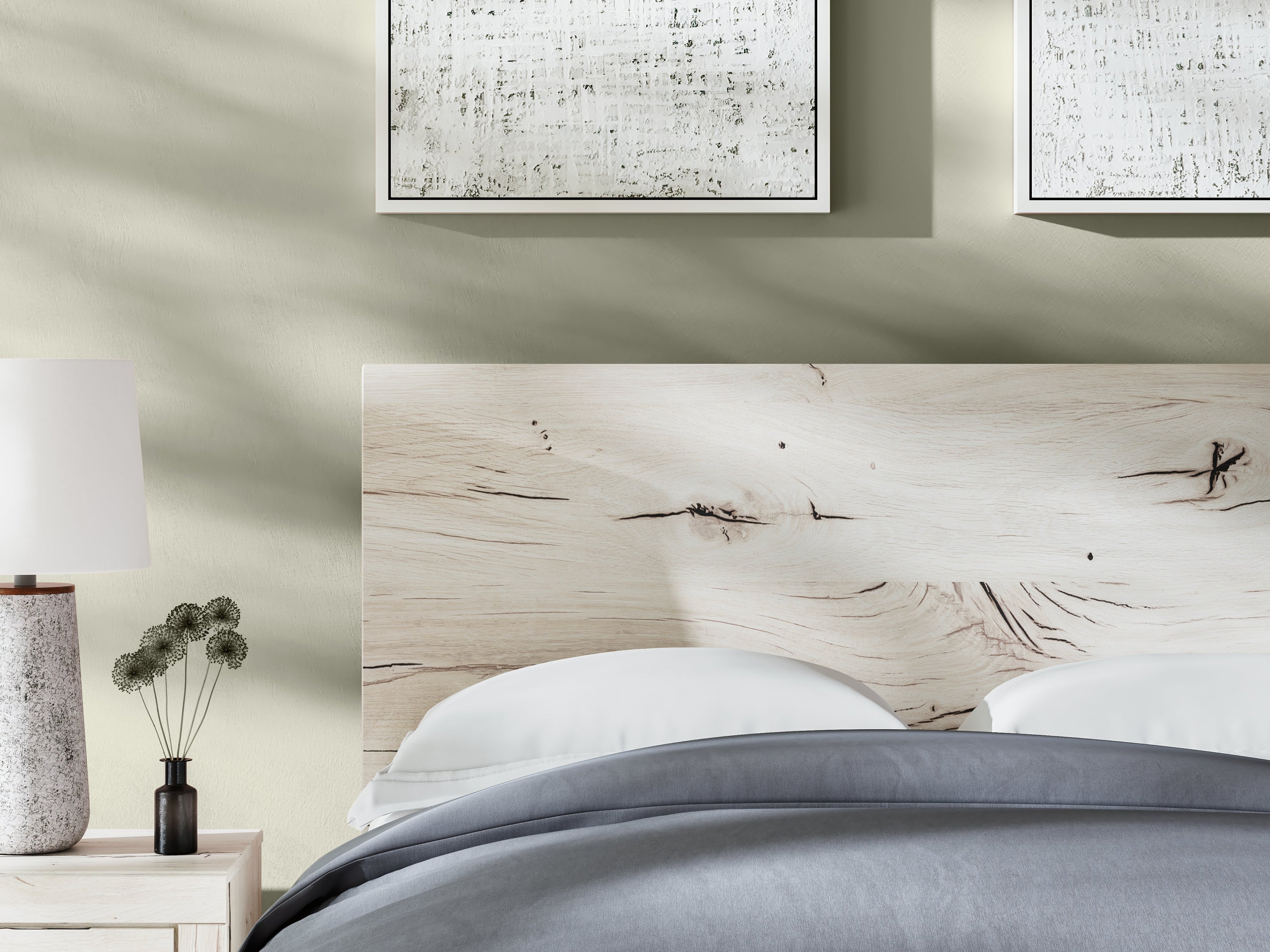 Lawroy Queen Panel Bed with Mirrored Dresser, Chest and 2 Nightstands in Light Natural from Ashley - Luna Furniture