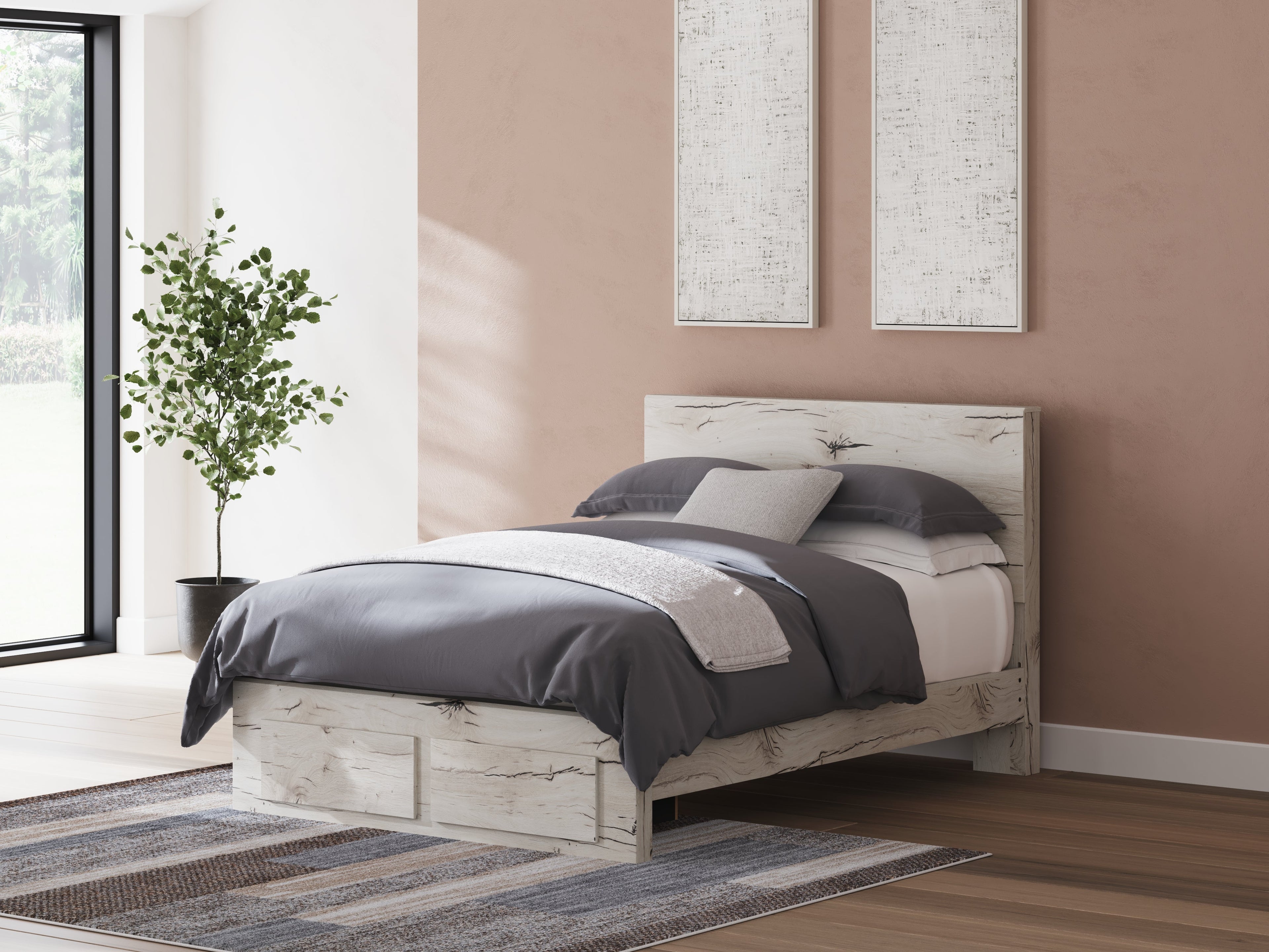 Lawroy Queen Panel Storage Bed with Dresser and 2 Nightstands in Light Natural from Ashley - Luna Furniture