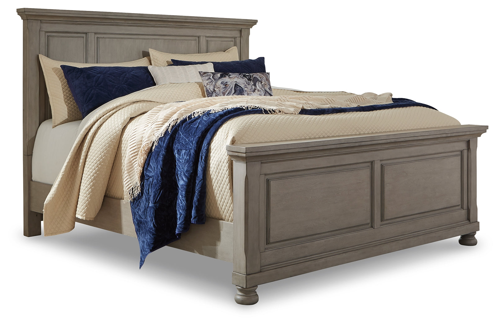Lettner Light Gray Queen Panel Bed, Dresser, Mirror and 2 Nightstands - B733B43