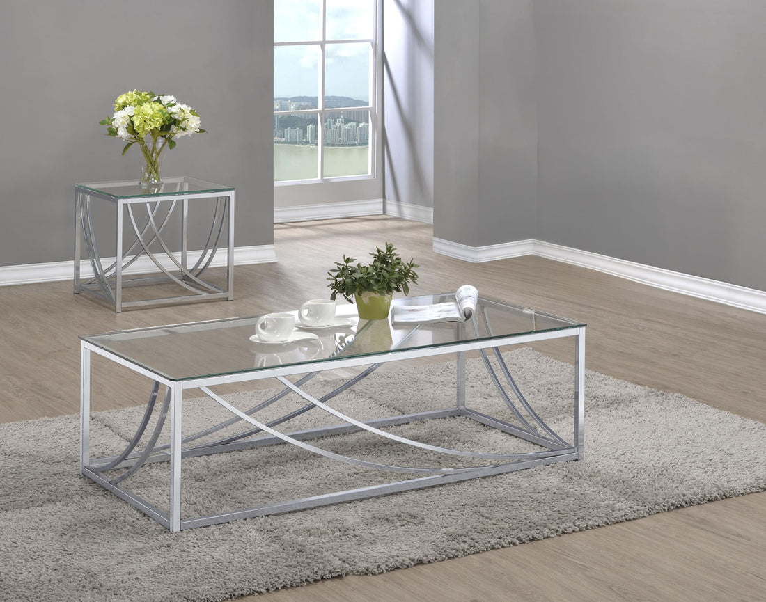 Lille 2-piece Glass Top Coffee End Sofa Table Set Chrome - 720498-S2