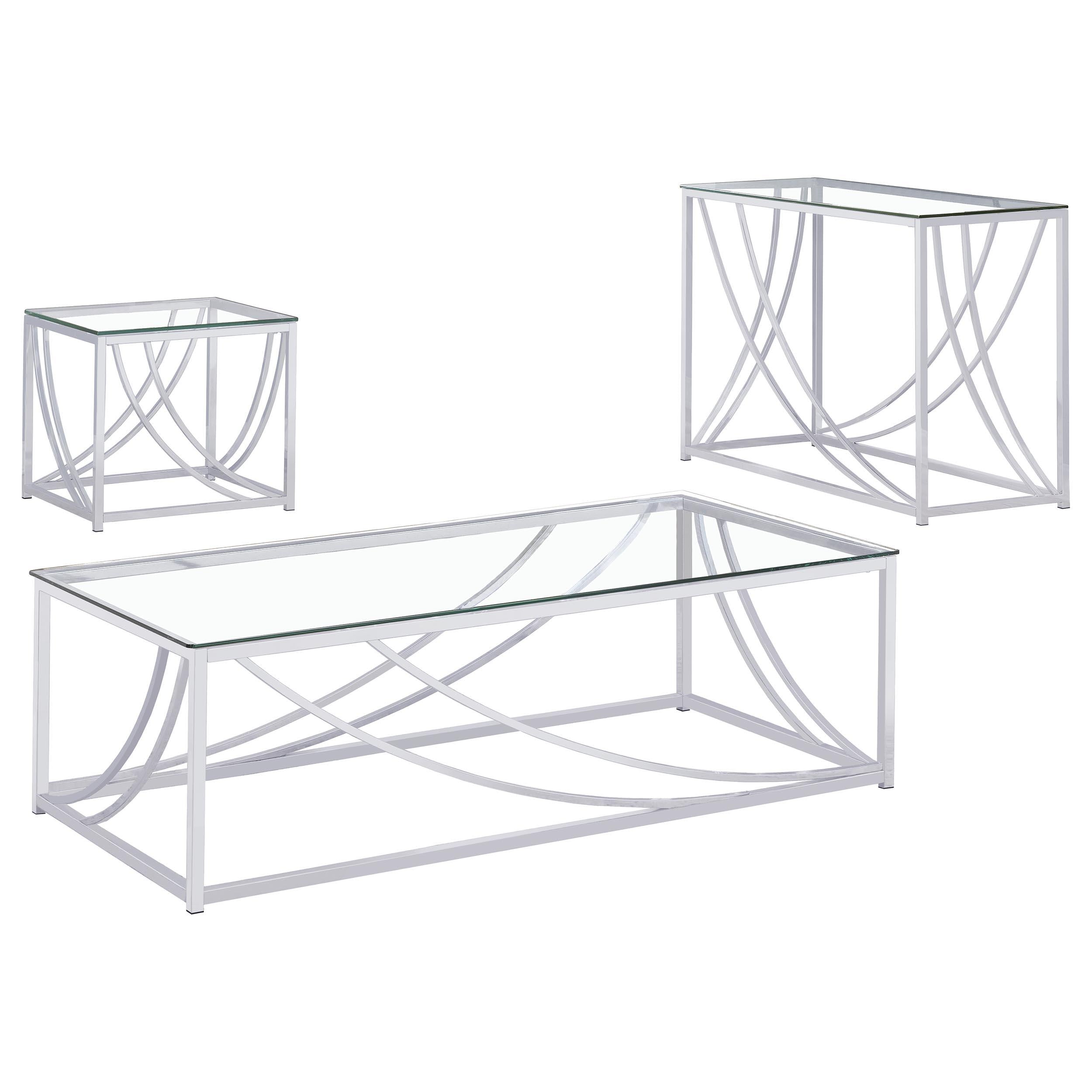 Lille 3-piece Glass Top Coffee End Sofa Table Set Chrome - 720498-S3