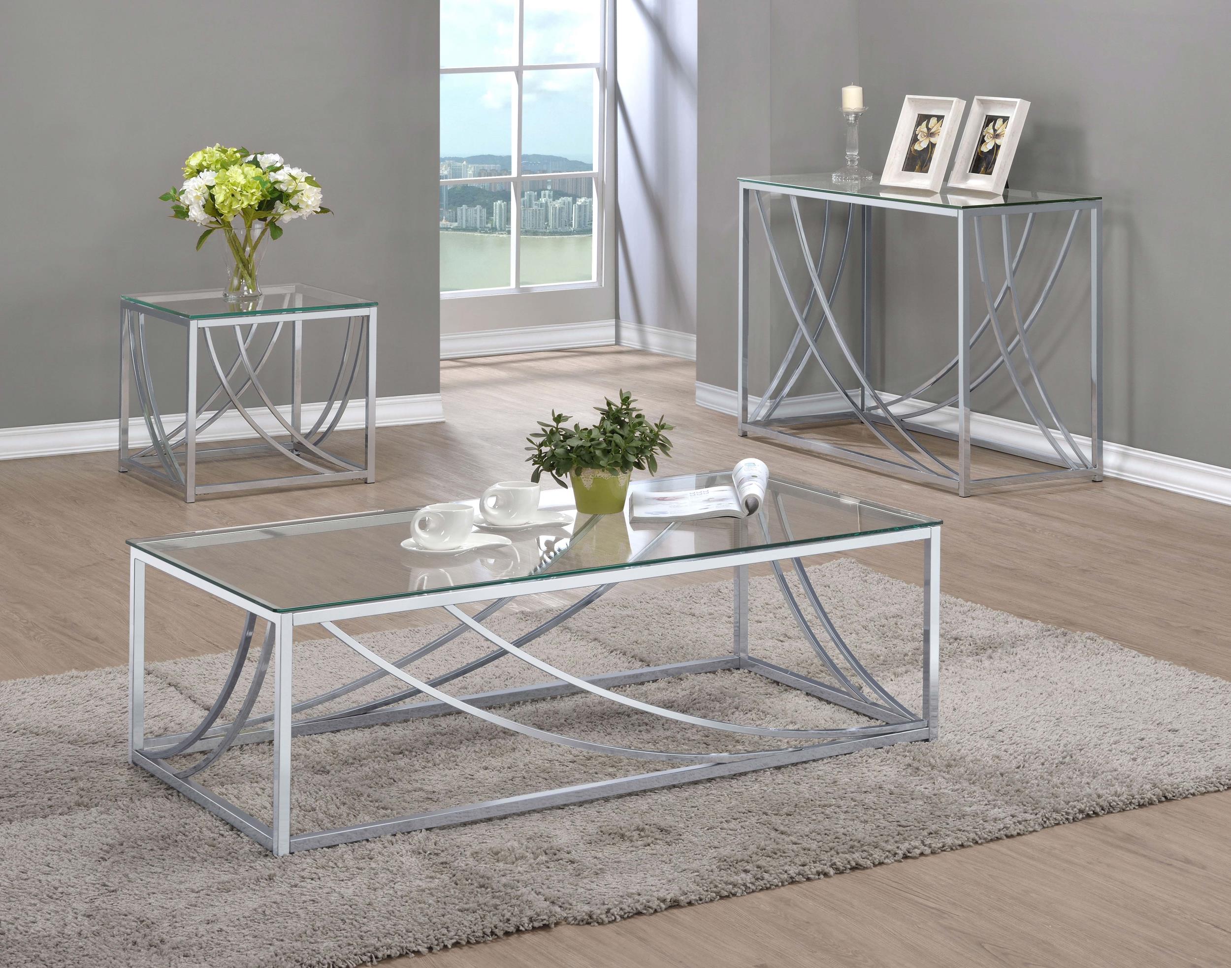 Lille 3-piece Glass Top Coffee End Sofa Table Set Chrome - 720498-S3