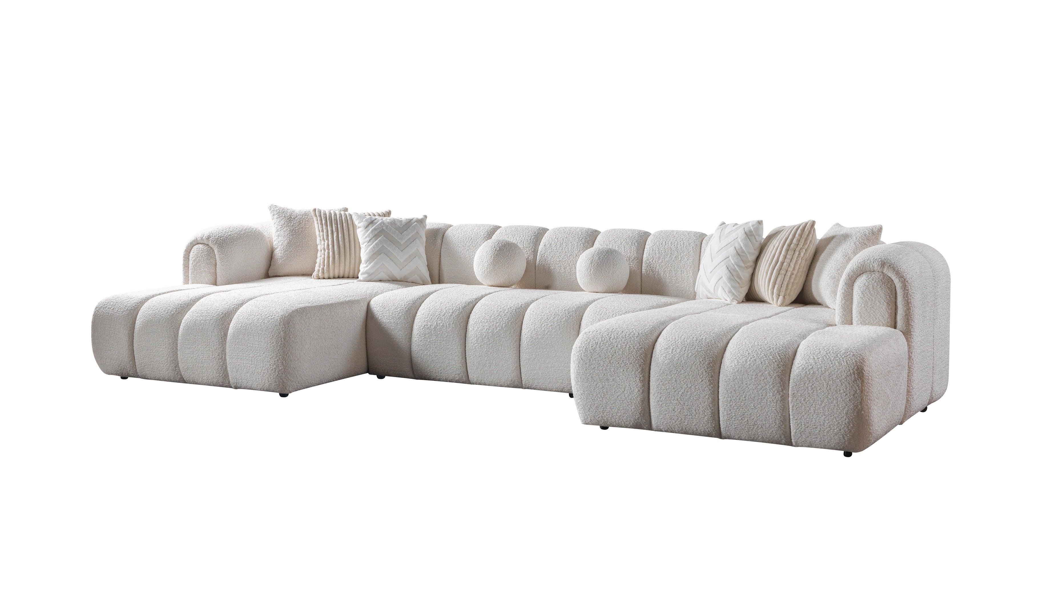Lis Ivory Boucle Double Chaise 147" Sectional - LISIV-USEC