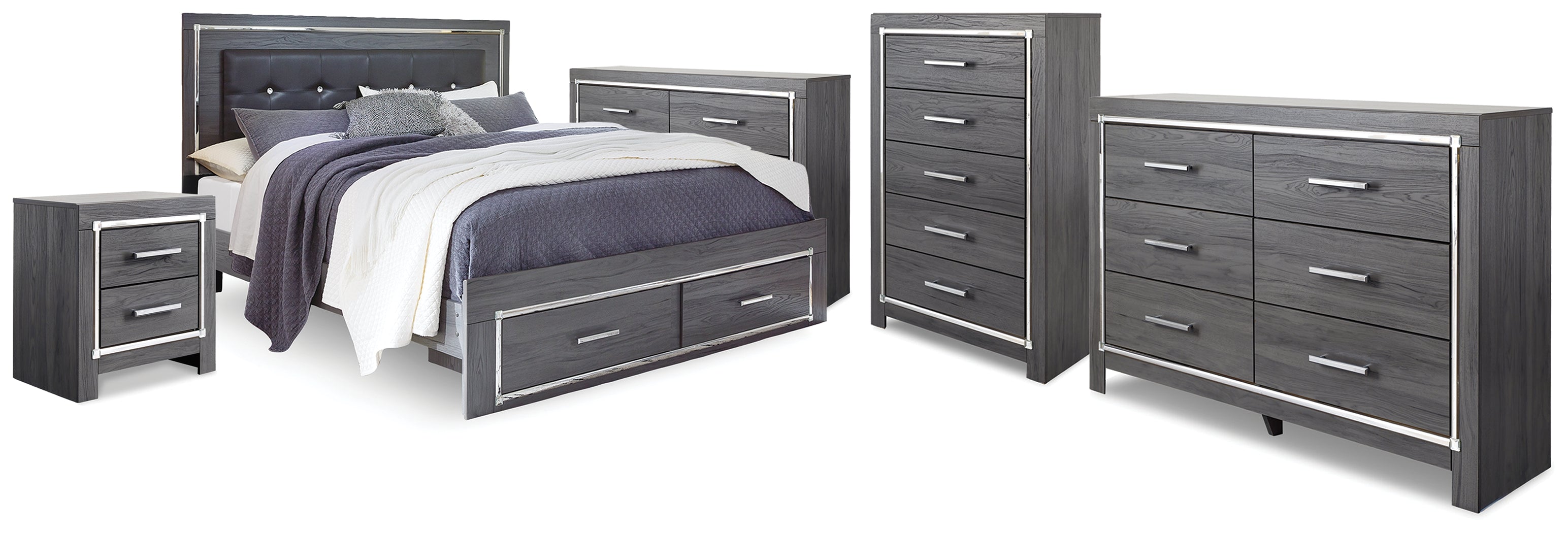 Lodanna Gray King Storage Bed, 2 Dressers, Cheat and Nightstand - B214B50