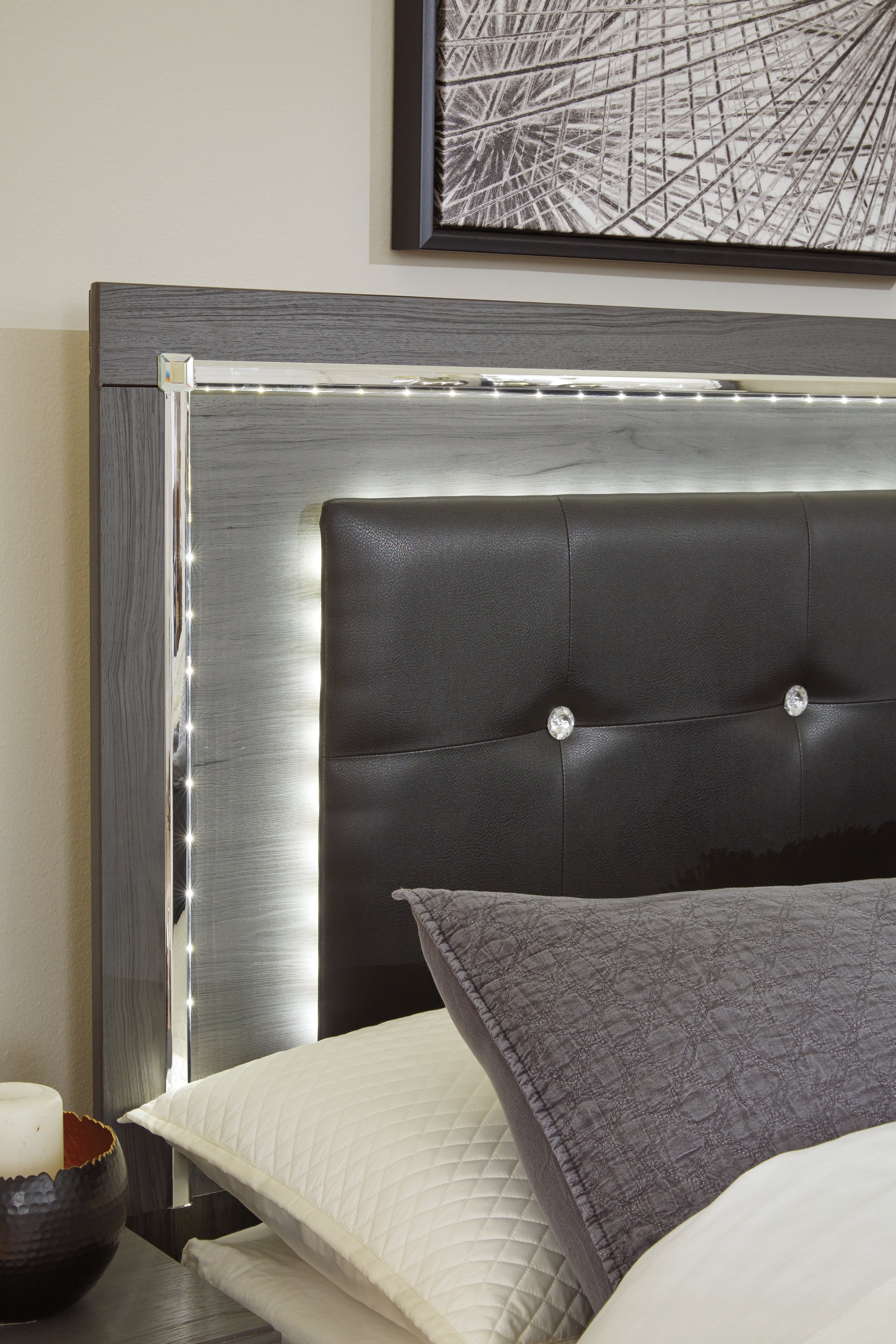 Lodanna Gray Queen Upholstered Panel Bed, Dresser, Mirror and 2 Nightstands - B214B36