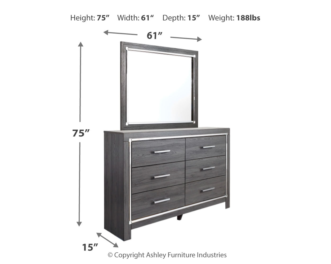 Lodanna Queen Panel Bed with Mirrored Dresser and Nightstand in Gray - PKG014081