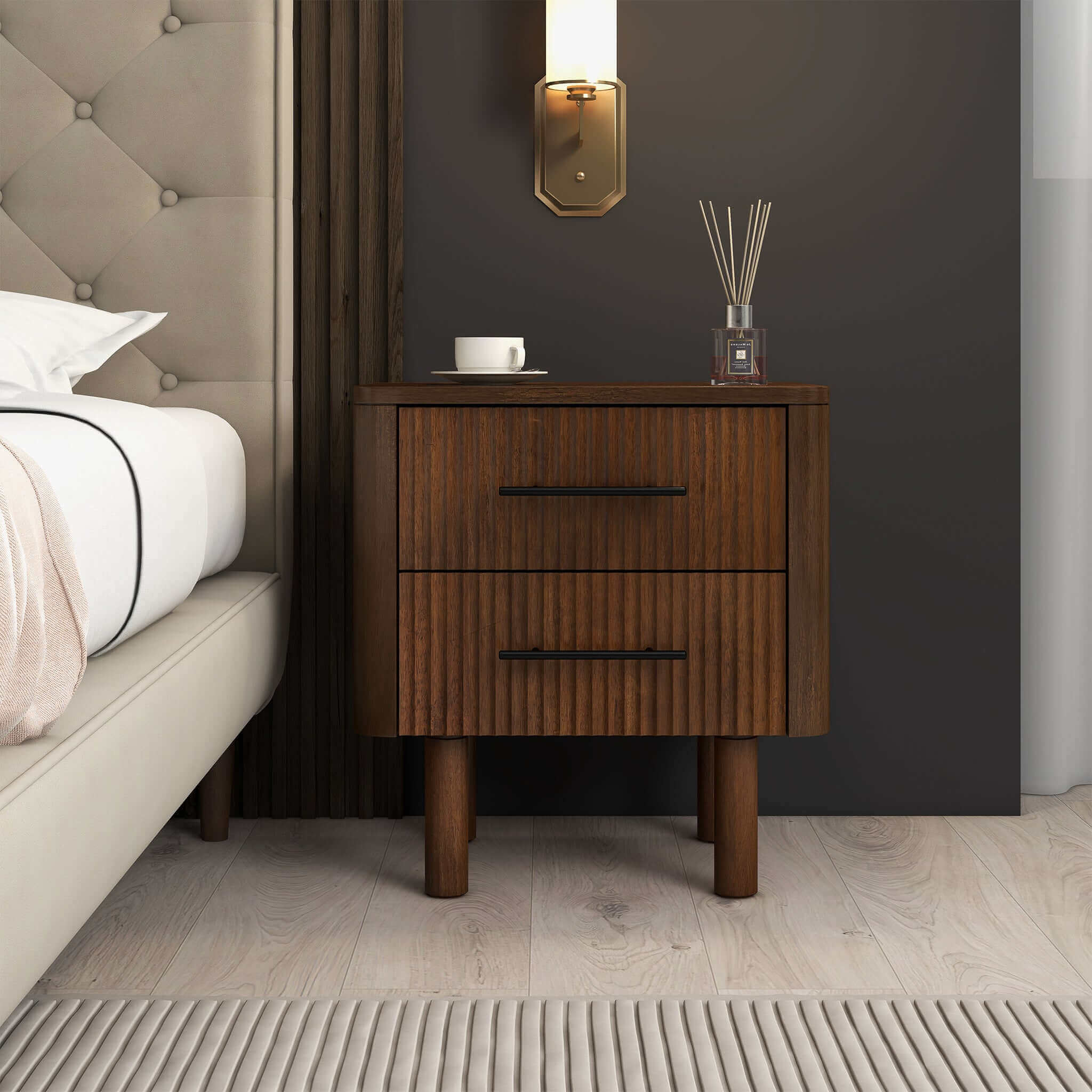 Logan Mid Century Modern Walnut Nightstand Bed Side Tables With 2 Drawers - NST00700501