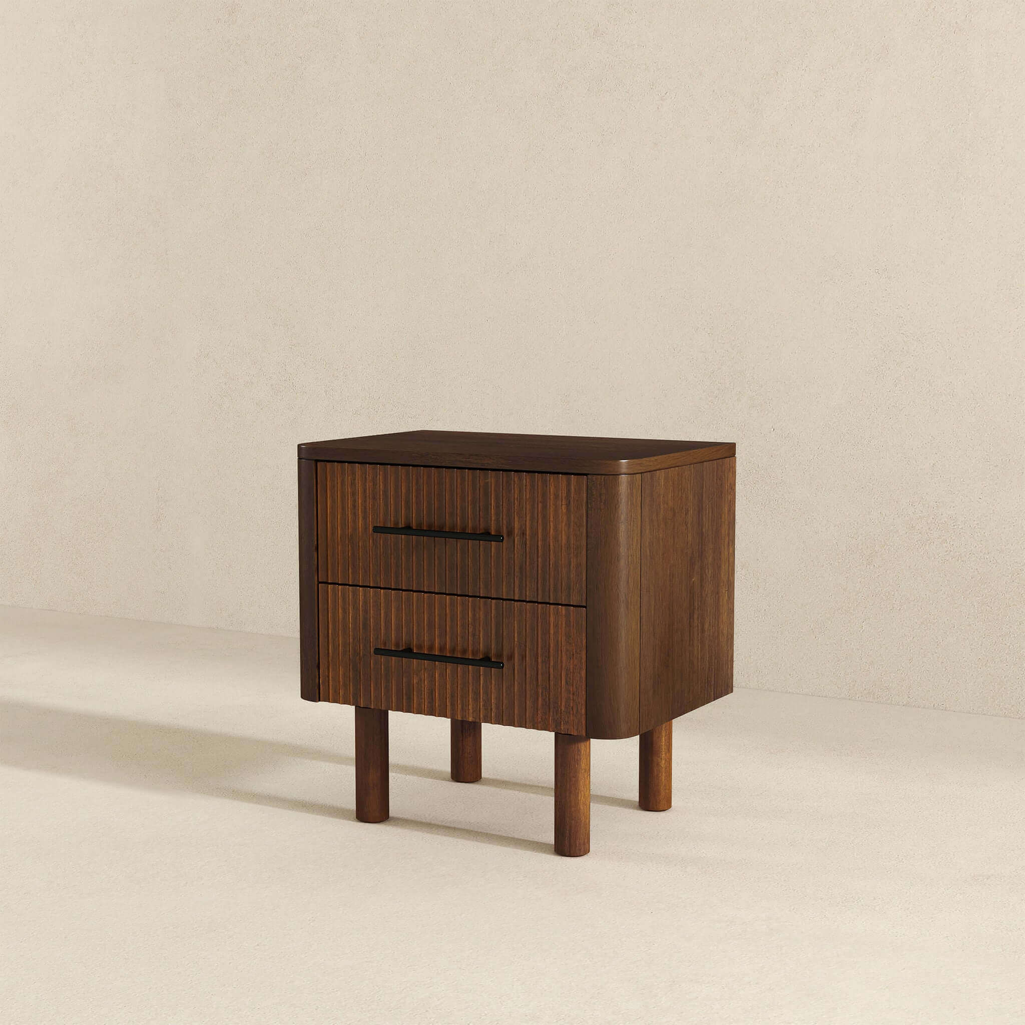 Logan Mid Century Modern Walnut Nightstand Bed Side Tables With 2 Drawers - NST00700501
