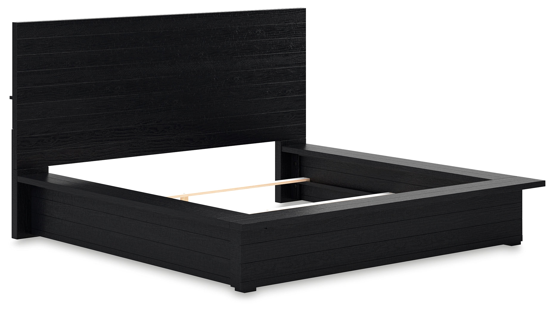 Londer King Panel Bed with Mirrored Dresser in Black from Ashley - Luna Furniture