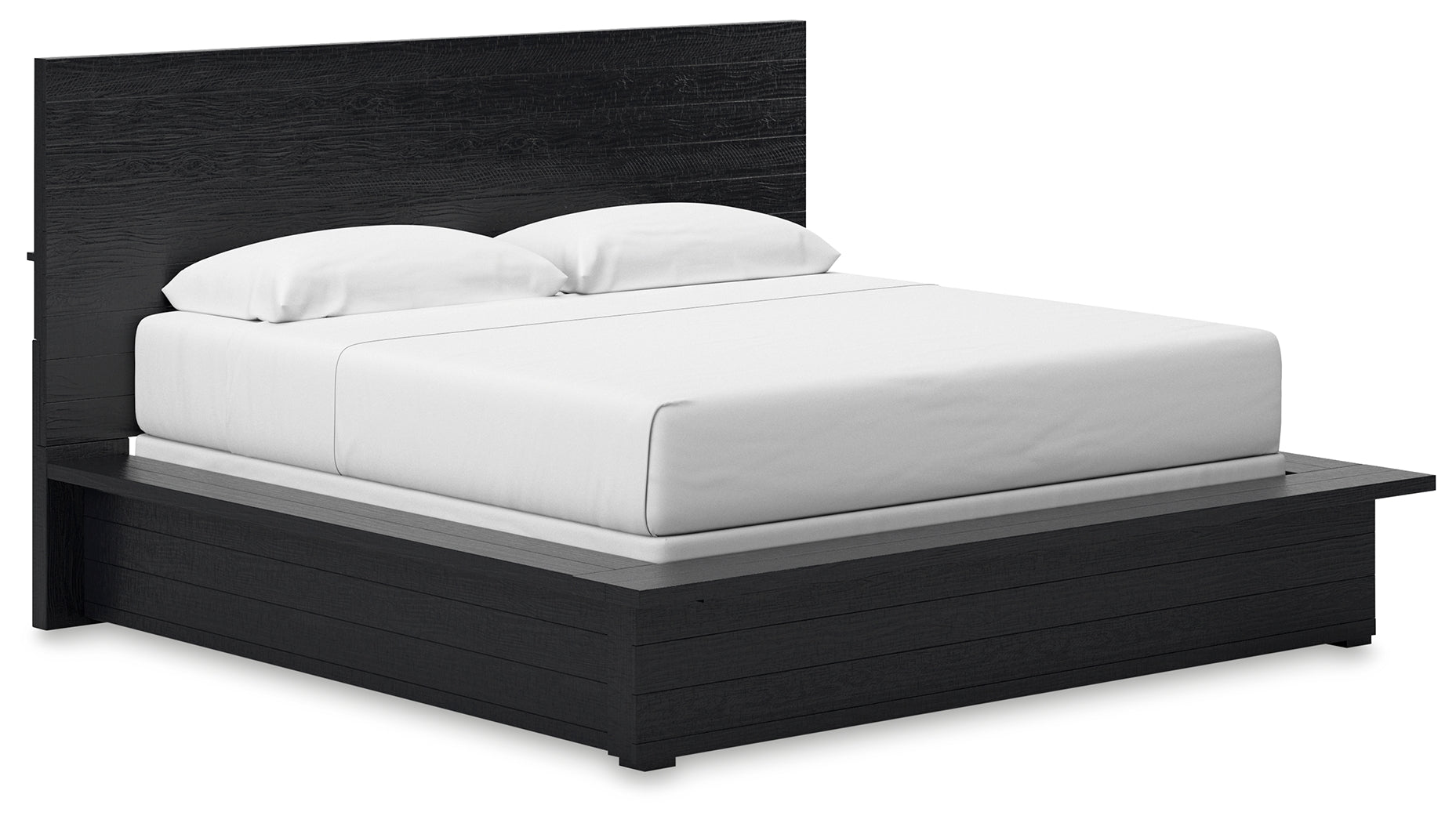Londer King Panel Bed with Mirrored Dresser in Black from Ashley - Luna Furniture