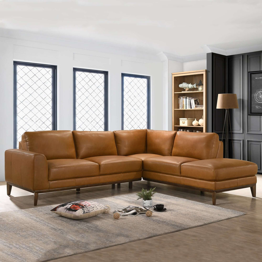 London Leather Sectional Sofa Right Facing - SEC00401502